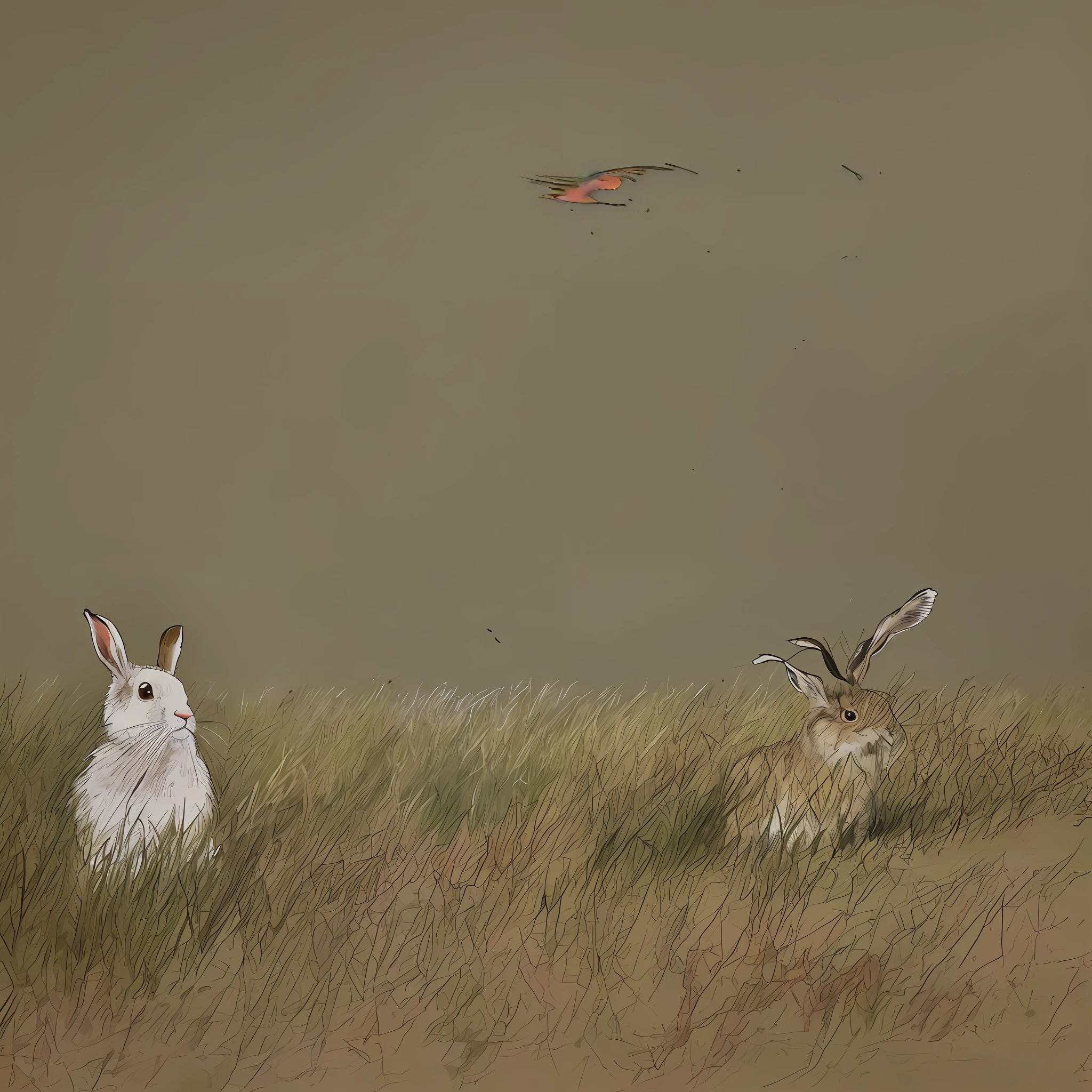 An is good at using a shotgun, chasing hares in the wilderness, shooting casually, and no rabbit can escape. The hare he killed will probably be counted in thousands. One day, he came across a hare, standing up like a man and arching his claws at him, his eyes shining as if angry. An raised the gun to fight, suddenly the barrel exploded, hurt his finger, and then looked at the hare, and it was gone. He knew that this was a rabbit ghost coming to take revenge, and he would never fight hares again. Traditional chinese painting