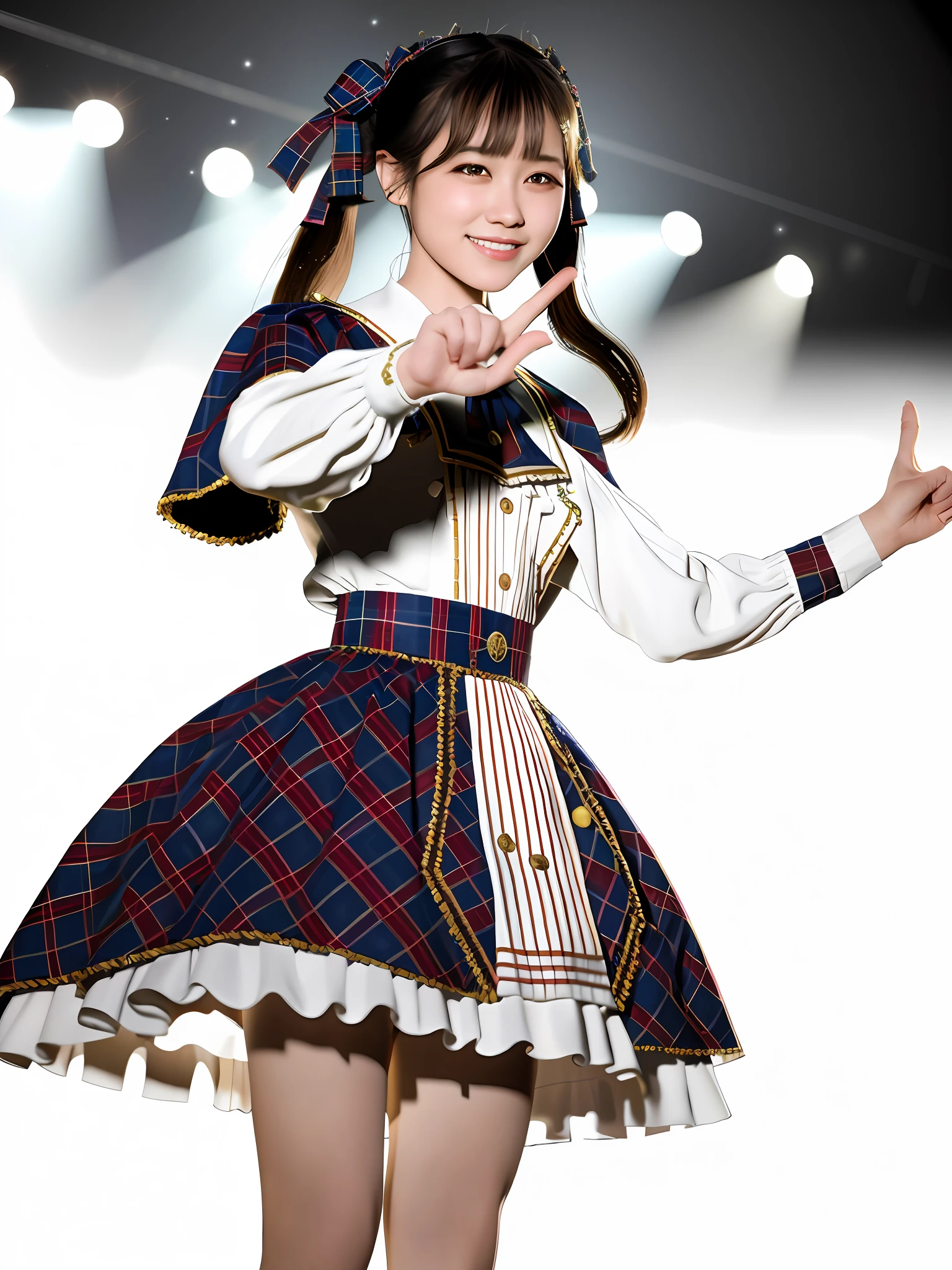 realistic, photorealistic, masterpiece, best quality, 1girl, solo, in stage, stage lighting, stage spotlight, looking at viewer, smile, idol_singing_costume,light_version, (pureerosface_v1:0.8),