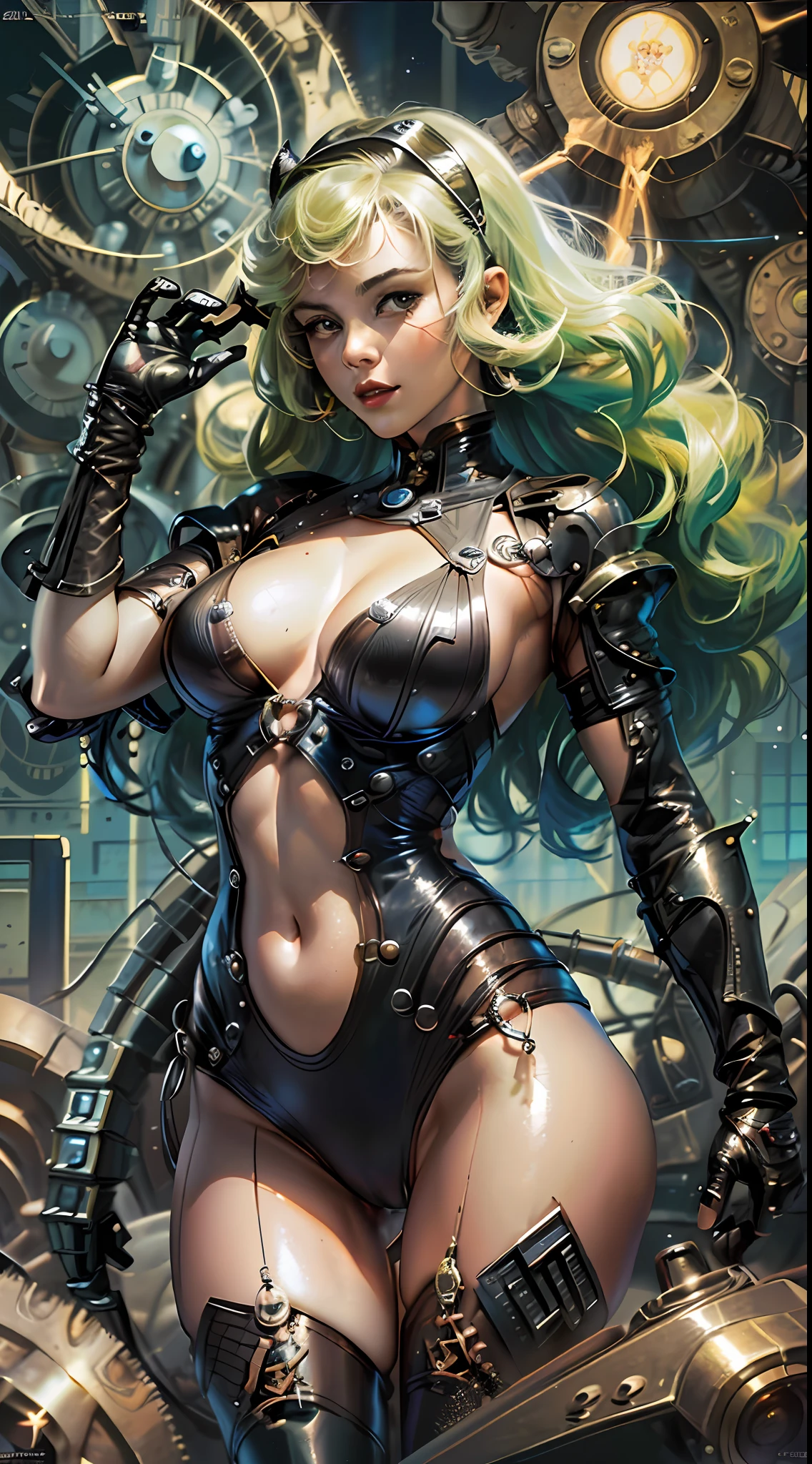 (scifi, vintage, retro) + (sexy, barbarella) + (by Don Lawrence, Adam Hughes) + (realistic) + (ultra high res:1.2, high quality:1.1, masterpiece:1.1)