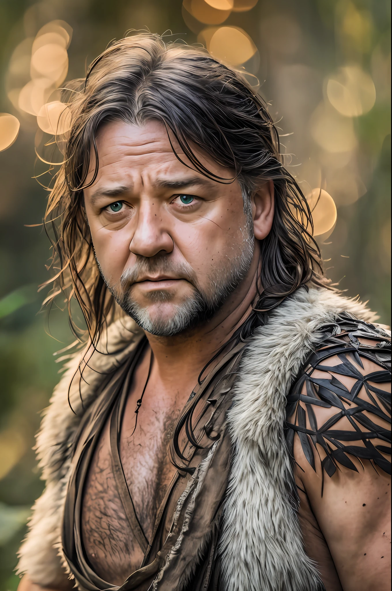 masterpiece, russell crowe walking through the jungle at night among fireflies, (high detail: 1 1), rough face, natural skin, high quality, nsfw, beautiful eyes, (detailed face and eyes), (face: 1 2), noise, extra, real photo, PSD, lamp film photography, sharp focus, contrast lighting, detailed skin, high resolution 8k, crazy detail, realistic, professional photography, 8k UHD, SLR camera, soft lighting, high quality, grain film, Fujifilm XT3