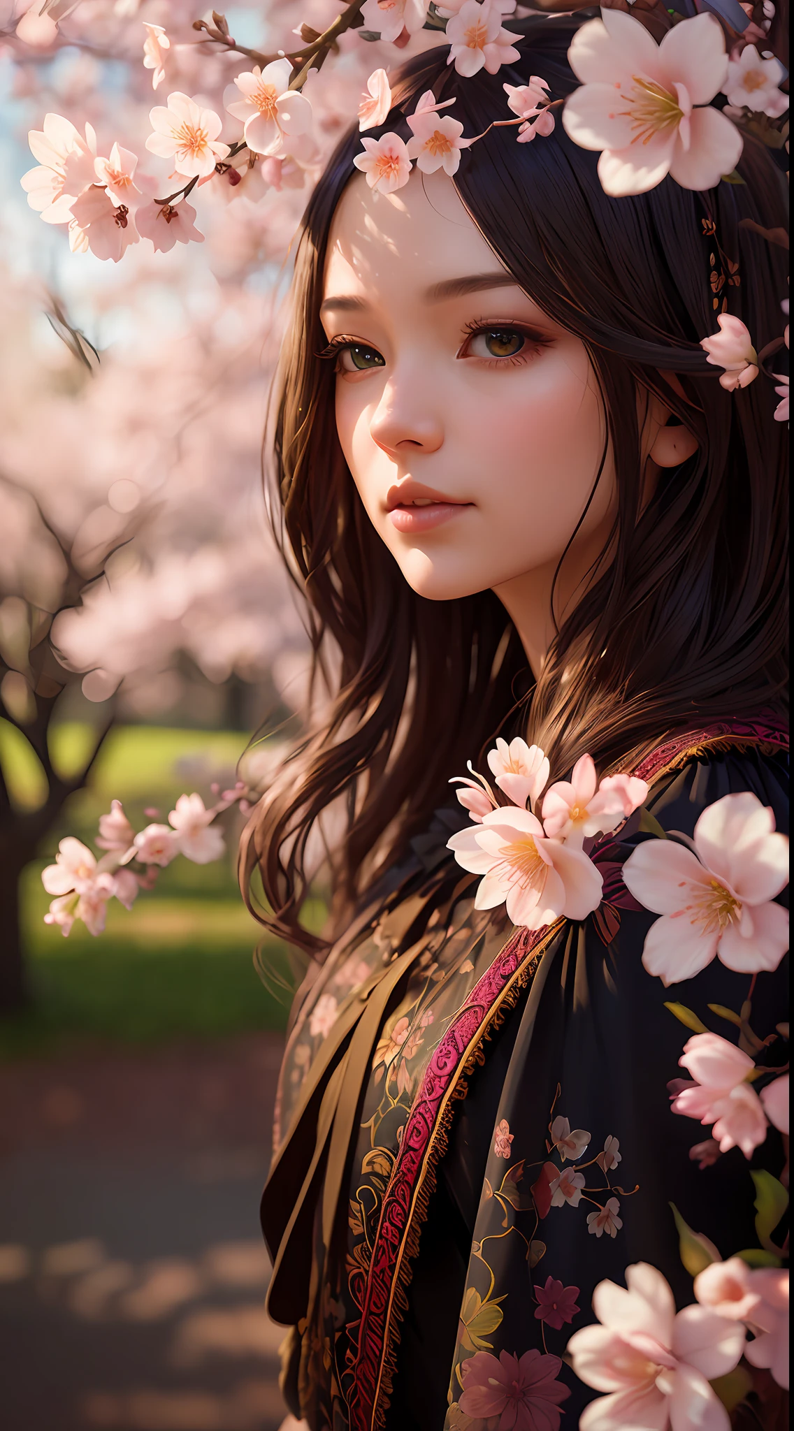 A flower by Casey Weldon, Olga Kvasha, Miho Hirano, hyperdetailed intricately detailed gothic art trending on Artstation triadic colors Unreal Engine 5 detailed matte painting, deep color, fantastical, intricate detail, splash screen, complementary colors, fantasy concept art, 8k resolution, gothic deviantart masterpiece, (dark shot:0.9), art by greg rutkowski and artgerm, soft cinematic light, adobe lightroom, photolab, hdr, intricate, highly detailed, pink cherry blossom