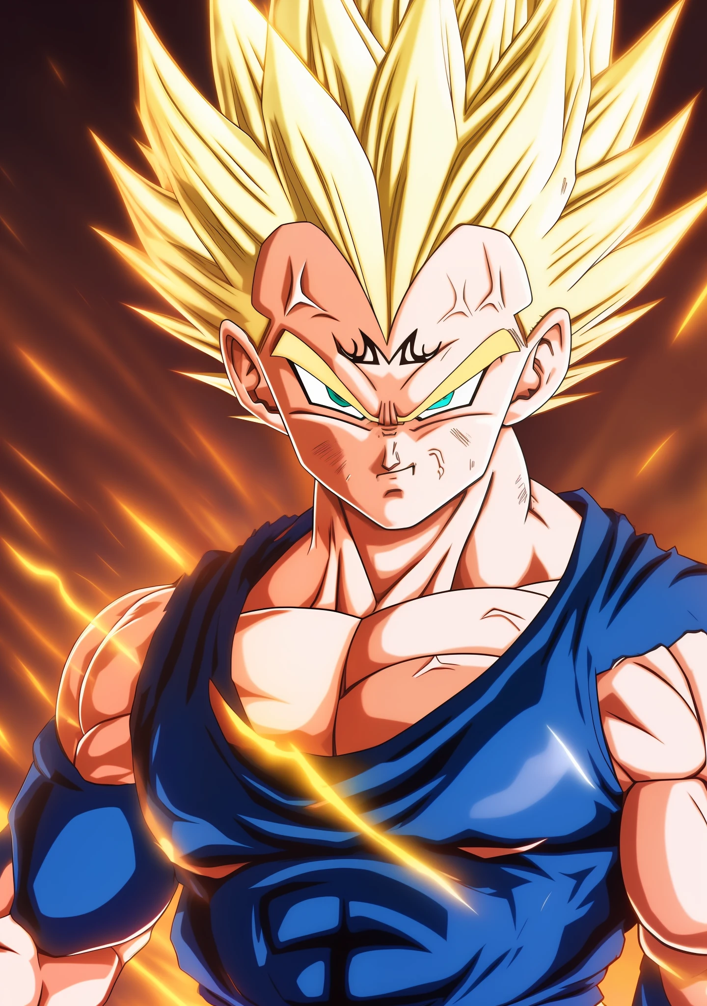 A Majin2 portrait, digital art, blonde ,blonde eyebrows,digital art, clenched fists, looking,full head,anatomically correct, (((8k resolution))) , M in front, copy of Majin Vegeta by Dragon Ball Z, 1 character  master piece,  super definition.