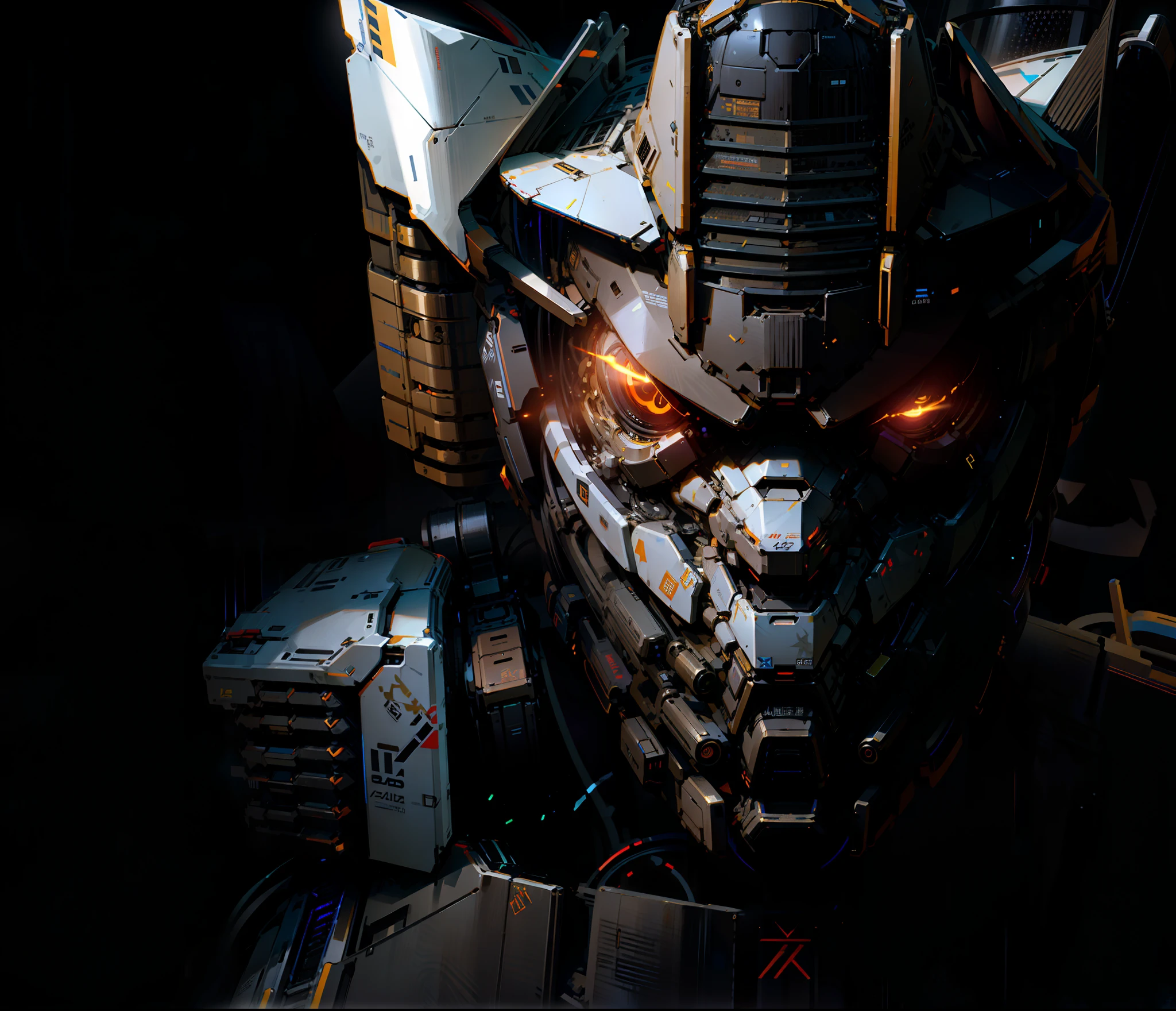 Robot Head, Epic Robot, White Livery, Mechanical, Complex, Real, Humanoid Mecha, Detail, Roland Zilvinskis 3d Render Art, Polycount Contest Winner, Humanoid Mech, 3D Rendering Stylized, Beautiful Robot Character Design, Mecha Portrait, Mecha, Transformer Style, Realism, Lighting,
