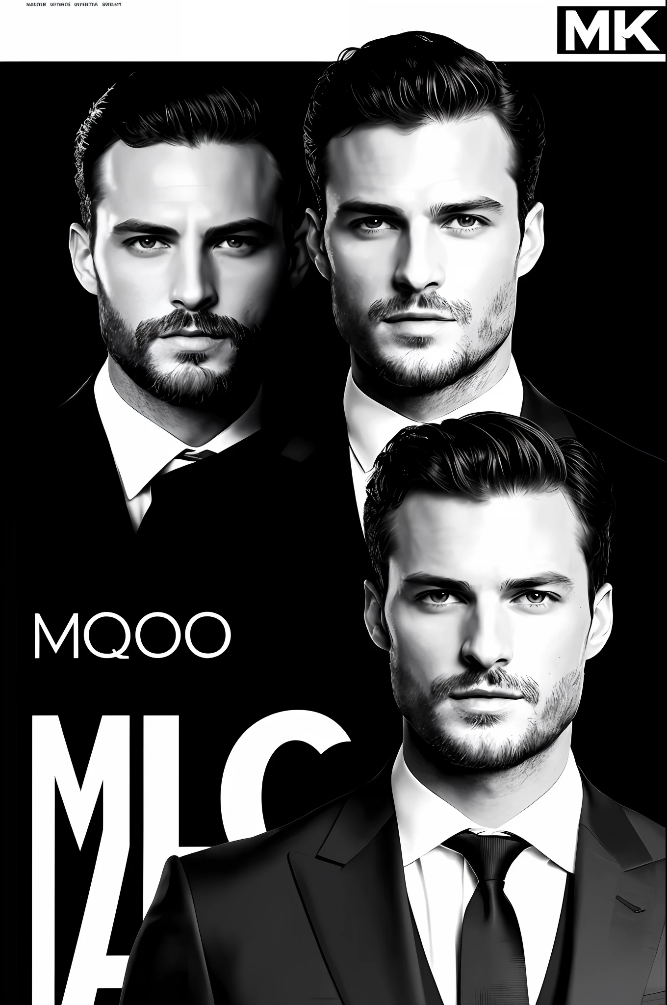 create a ceo wearing black suit without tie), (Moreno with symmetrical model face), wearing thin beard, dark short hair, magazine cover style, man similar to actor jamie dornan, (high quality and realistic image), black dark background, cinematic style, ((Best quality, 8k, Masterpiece).