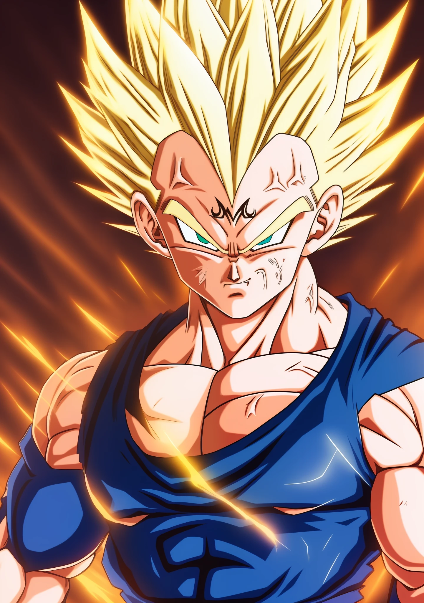 A Majin2 portrait, digital art, blonde ,blonde eyebrows,digital art, clenched fists, looking,full head,anatomically correct, (((8k resolution))) , M in front, copy of Majin Vegeta by Dragon Ball Z, 1 character  master piece,  super definition.