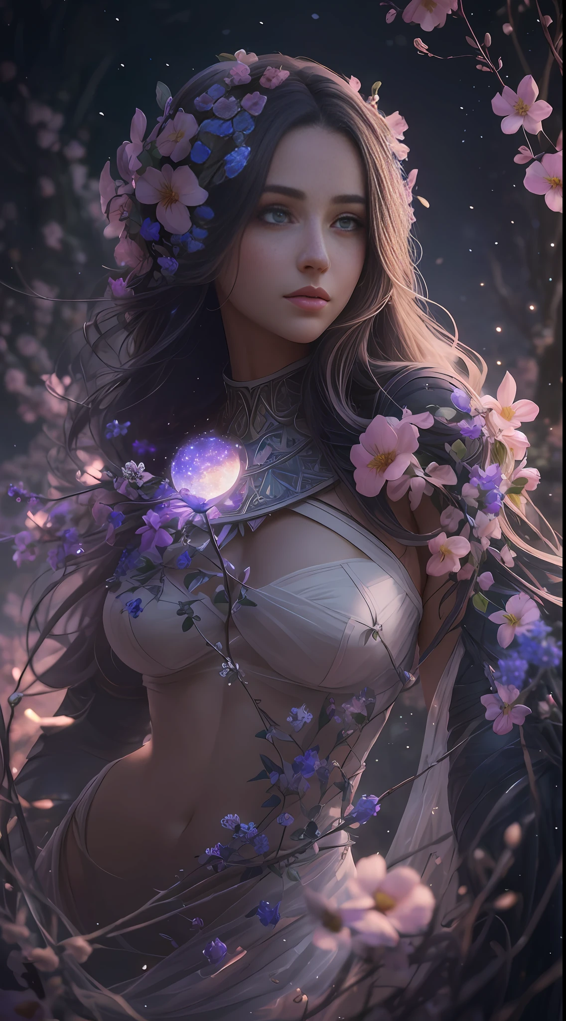 Highly detailed RAW color photo, beautiful young woman, dynamic pose, (detailed skin), (detailed lips), (detailed eyes), (cosmic: 1.4), (necropolis: 1.1), (science fiction setting) (detailed face), (curvy), detailed eyes, chromatic aberration, depth of field, soft lighting, masterpiece, best quality, intricate, (lens reflection: 0.7), (flowering: 0.7), particle effects, ray tracing, tone mapping, highly detailed, concept art, smooth, sharp focus, dramatic lighting, highly detailed art, cinematic, hyper-realistic painting, trending on Artstation, 8K, amazing shadows, realistic, (highly detailed background: 1.2), mid-journey art