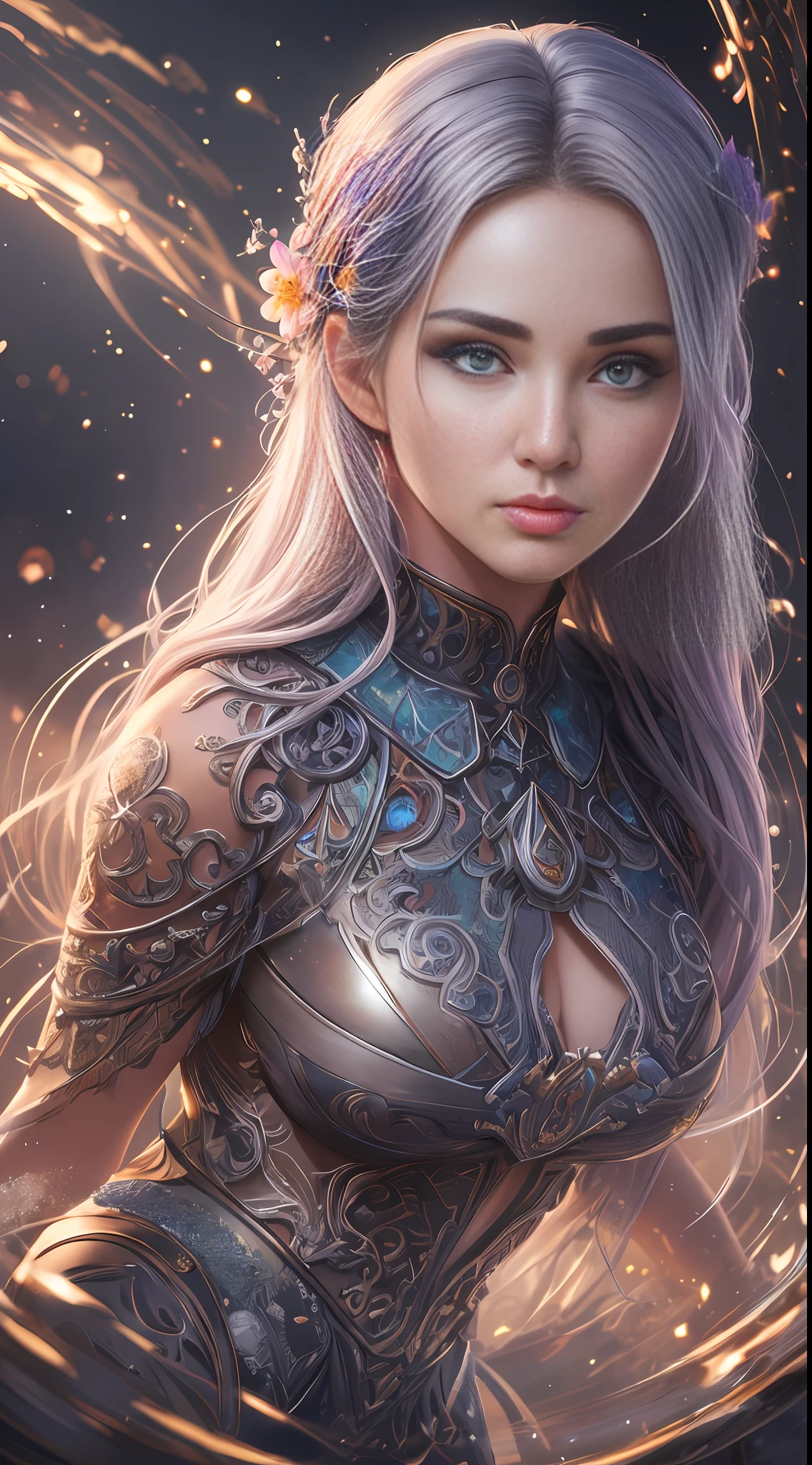 Highly detailed RAW color photo, beautiful young woman, dynamic pose, (detailed skin), (detailed lips), (detailed eyes), (cosmic: 1.4), (necropolis: 1.1), (science fiction setting) (detailed face), (curvy), detailed eyes, chromatic aberration, depth of field, soft lighting, masterpiece, best quality, intricate, (lens reflection: 0.7), (flowering: 0.7), particle effects, ray tracing, tone mapping, highly detailed, concept art, smooth, sharp focus, dramatic lighting, highly detailed art, cinematic, hyper-realistic painting, trending on Artstation, 8K, amazing shadows, realistic, (highly detailed background: 1.2), mid-journey art