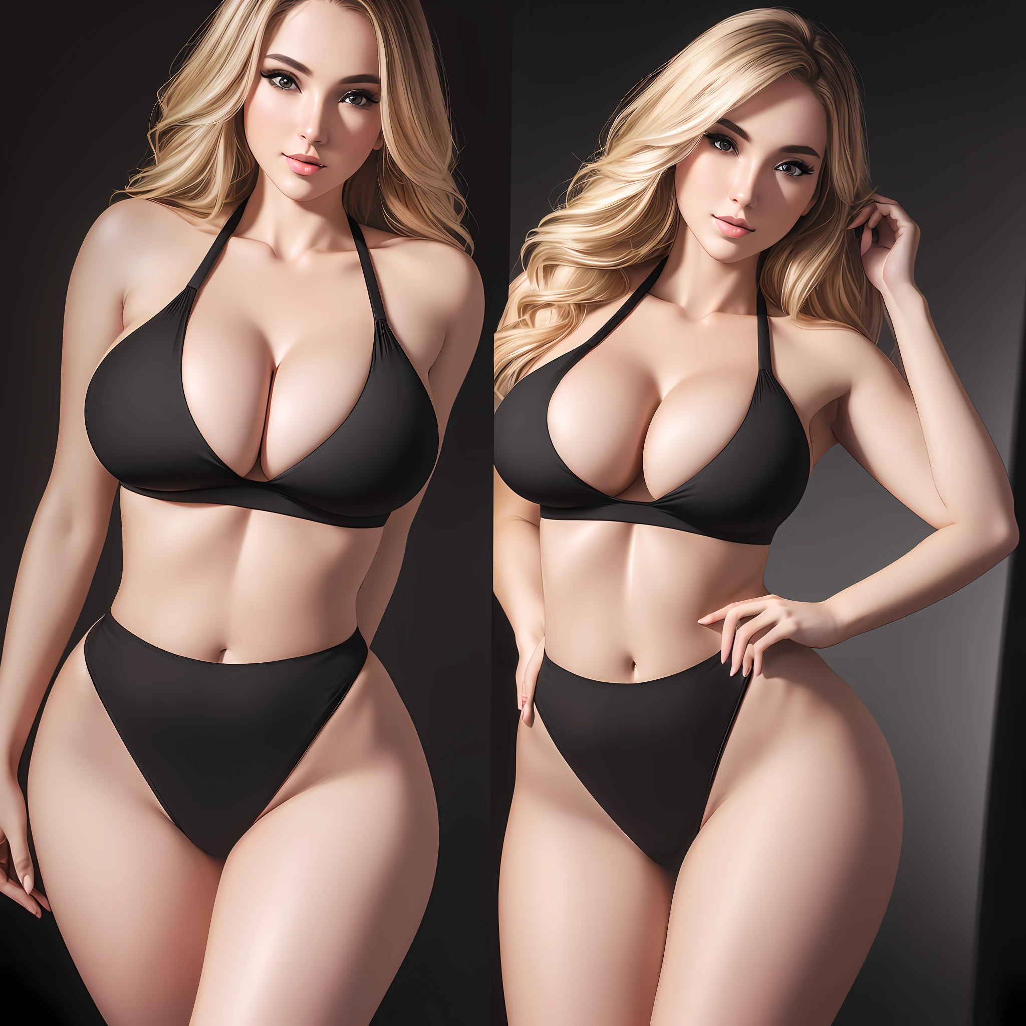 (realistic photo shot in a dark background), black background (medium full body shot), (20 year old girl sexy poses ), leggings, (cleavage), beautiful detailed face, supermodel, (skinny and fit body:1.1), pale skin, detailed long blond hair, heavy makeup, (realistic glistening skin), masterpiece, best quality, high resolution scan, (photo by Canon 5d, 50mm ZEISS lens), hourglass proportions, (8k uhd, hdr, dof), (professionally color graded), sharp focus, rim lighting, dimly lit, two tone lighting, dark,
