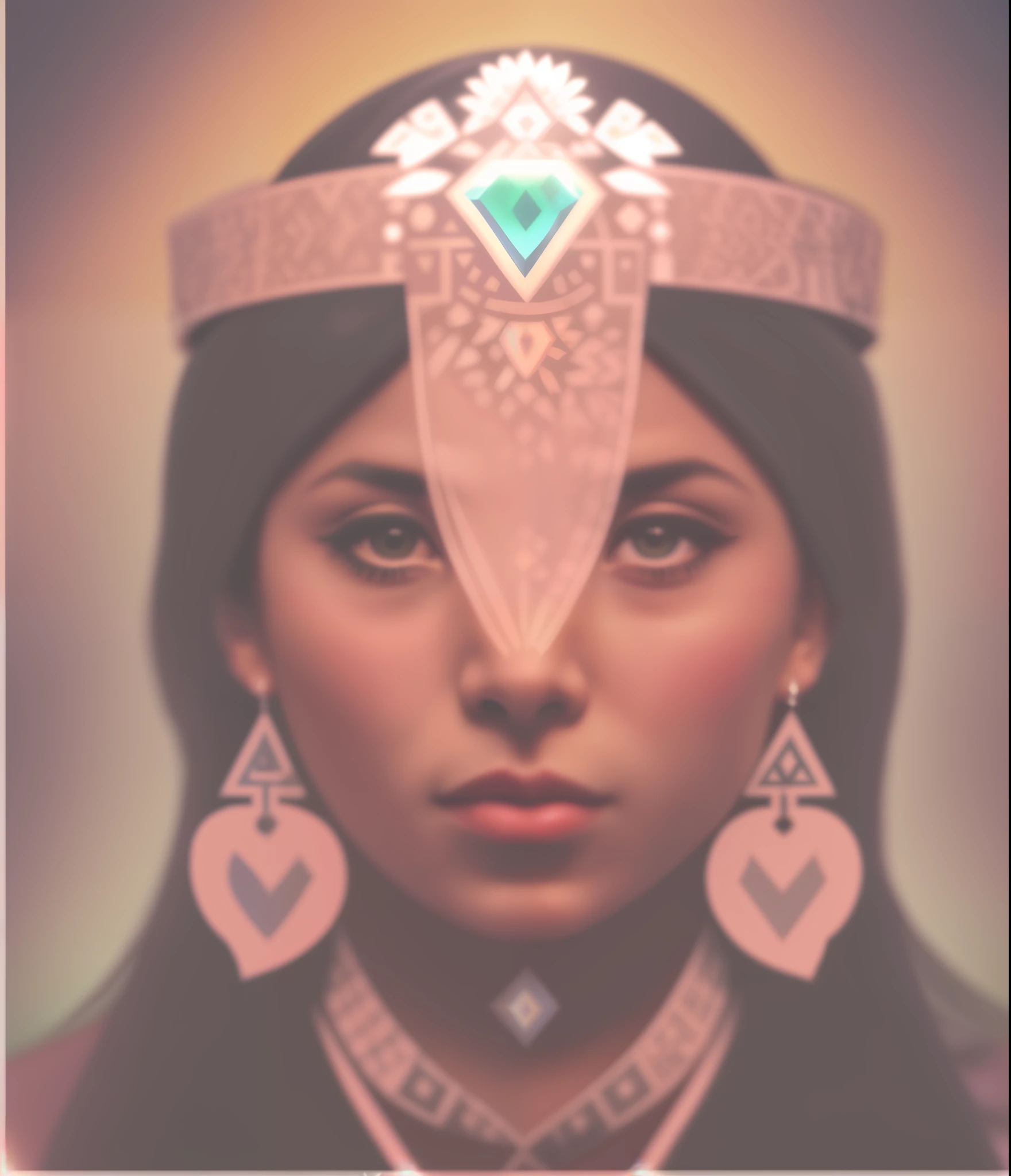 a close up of a woman wearing a headdress with a diamond on it, the oracle of the mayan elders, mayan priestess, ayahuasca shaman, aztec princess portrait, centered headdress, aztec empress, the ayahuasca spirit, portrait of a digital shaman, wholesome techno - shaman lady, ancient libu princess, mayan, aztec queen