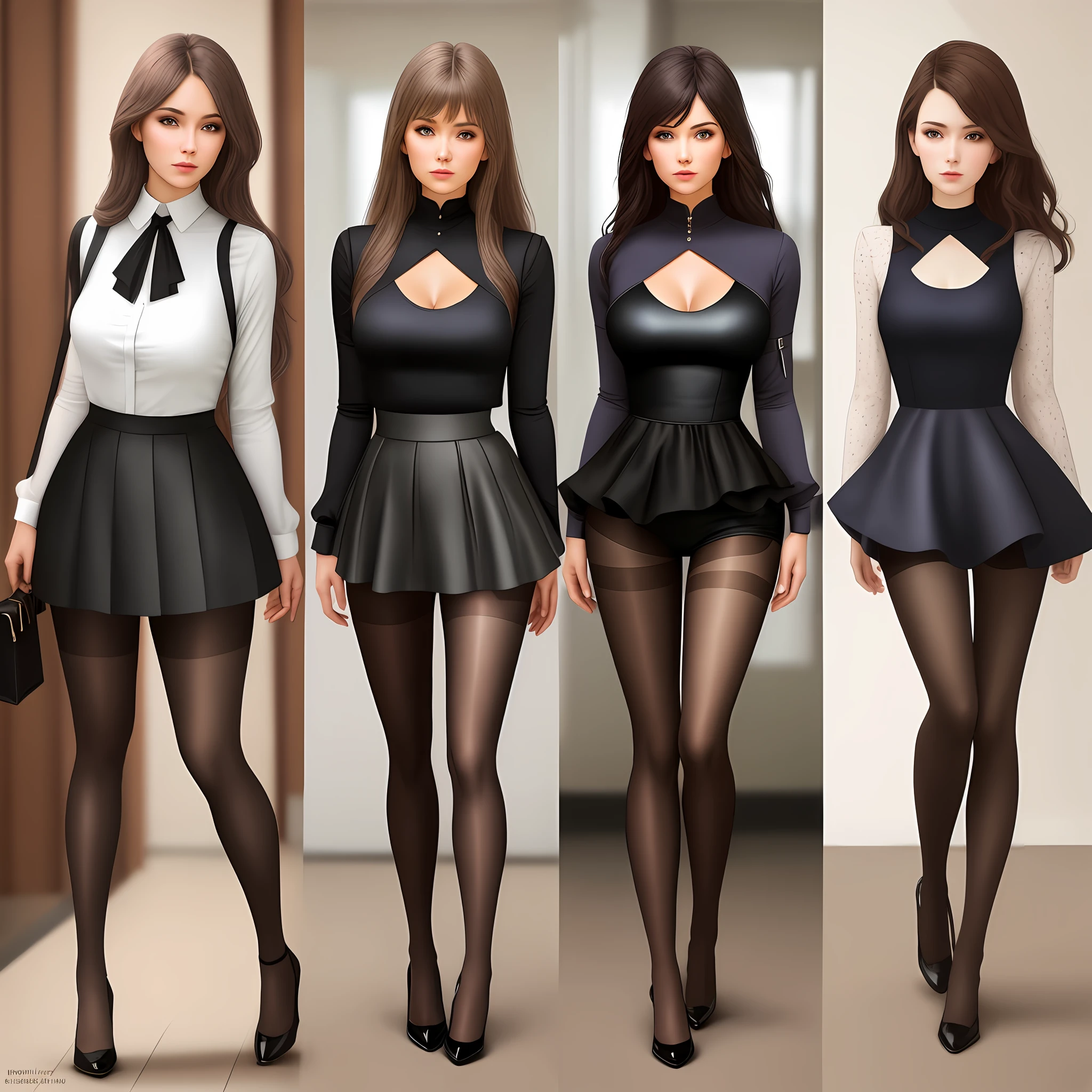 Women, dressed revealingly, pantyhose, low-cut clothing
