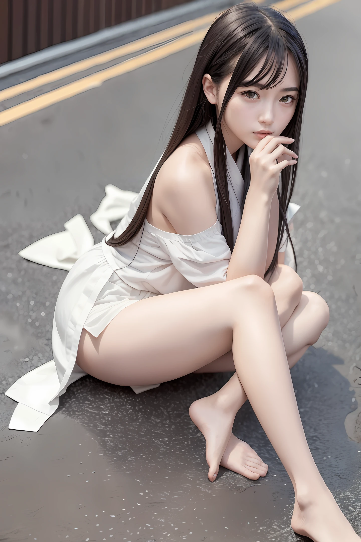 anime girl sitting on the ground with her hand on her chin, extremely detailed artgerm, by Yang J, anime painting, by Qu Leilei, beautiful anime portrait, beautiful alluring anime woman, full body xianxia, by Zhou Fang, beautiful anime girl, made with anime painter studio, anime girl, attractive anime girl, seductive anime girl, guweiz