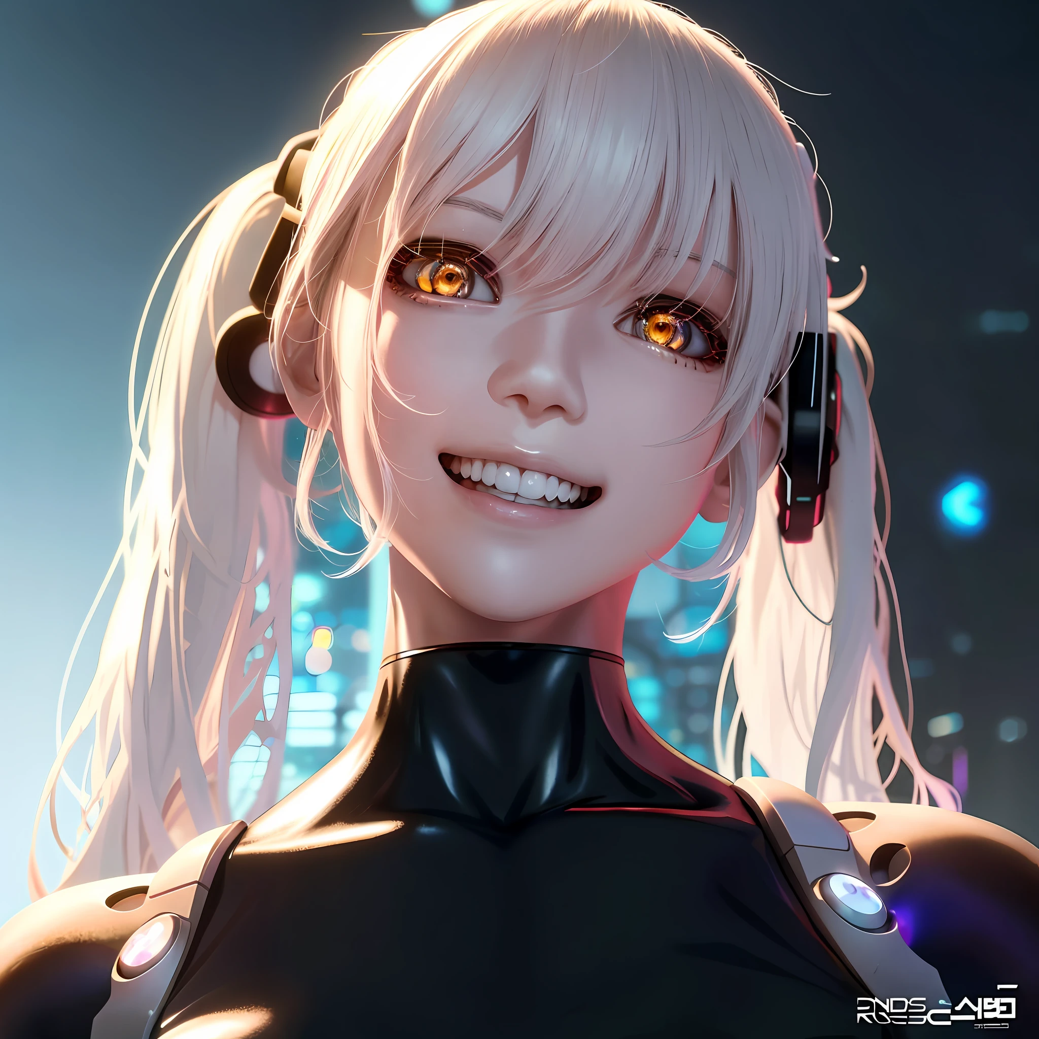 anime girl with a very big boo and a very big smile, rossdraws 2. 0, rossdraws 1. 0, digital cyberpunk - anime art, digital cyberpunk anime art, advanced digital anime art, :: rossdraws, digital anime art, digital anime illustration, stunning anime face portrait, cute cyborg girl, digital advanced anime art, rossdraws sakimimichan