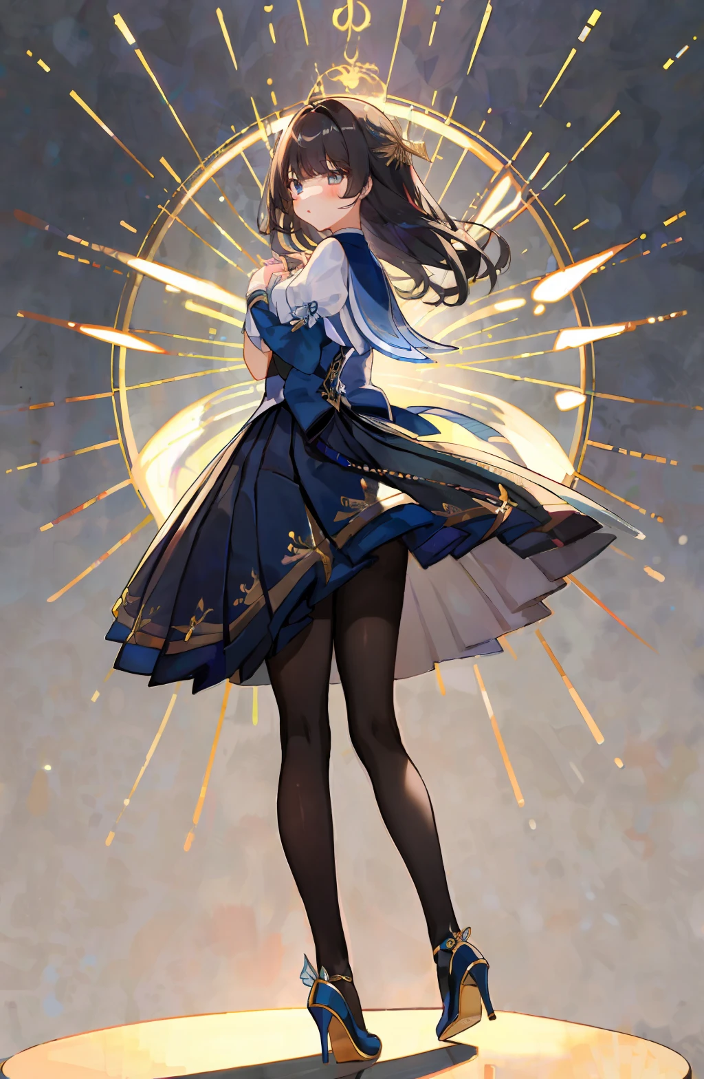 (((masterpiece))), ((best quality)), detailed, 1girl, shiny pantyhose, full body, high heels, pleated skirt,手抱着双腿，双腿抬起超过头顶，立绘