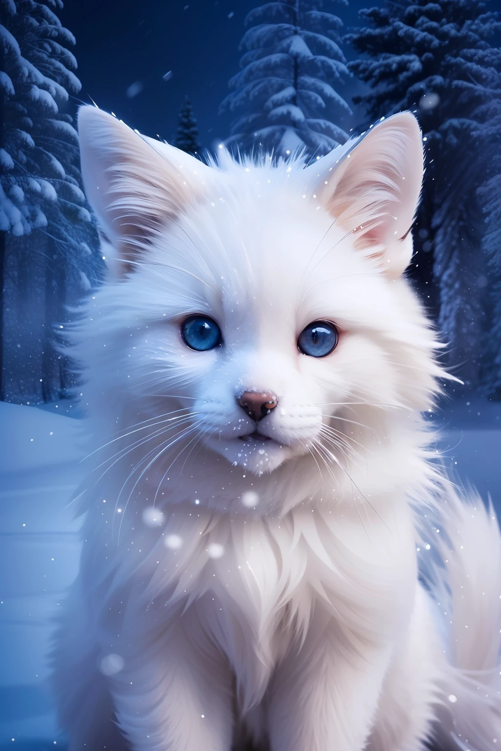 (raw photo:1.2), (photorealistic:1.4), (best quality:1.4), (ultra highres:1.2), (highly detailed:1.3), (HDR:1.2), (cinematic lighting:1.3), (detailed eyes), (detailed facial features), (detailed fur), (snowy background:1.2), cute little fox, standing pose, (3/4 body portrait:1.2), (fluffy tail:1.2), (soft fur:1.2), (adorable:1.2), (looking at viewer), (innocent expression), (soft lighting), (dreamlike), (fantasy-like:1.3), (ethereal:1.3), (magical:1.2), (snowflakes:1.2), (winter wonderland:1.3), (whimsical:1.2), (playful:1.2).