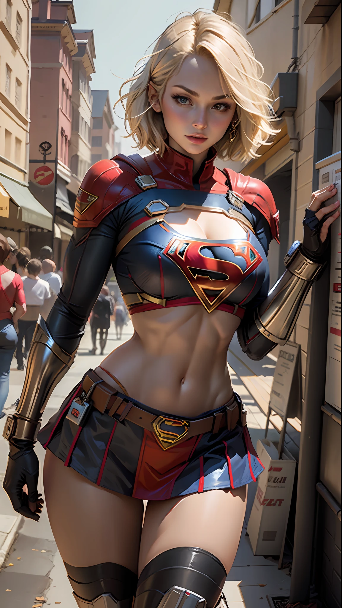Beautiful woman short hair defined body big breasts, wearing Supergirl cosplay