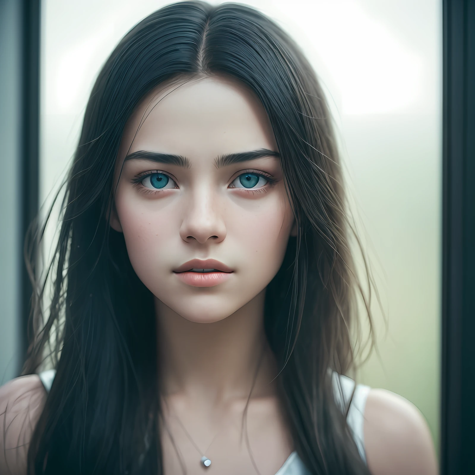 (Masterpiece) Create a ultrarealistic photograph of a beautiful and thoughtful young lady, looking through a window in a rainy day, drops of rain are dripping throughout the window glass, unreal engine, 85 mm, intimate, photograph, wonder, amazement, cinematic lighting view, empty wonder, amazement, cinematic, 8k, view, empty, stock photo, movie still, cinematic lighting. photograph, detailed symmetric realistic face, extremely detailed natural texture, peach fuzz, long hair, masterpiece, absurdres, nikon d850 film stock photograph, kodak portra 400 camera f1.6 lens, extremely detailed, amazing, fine detail, hyper realistic lifelike texture, dramatic lighting, unrealengine, trending on artstation, cinestill 800 tungsten, looking at the viewer, photo realistic, RAW photo, TanvirTamim, high quality, highres, sharp focus, extremely detailed, cinematic lighting, 8k uhd,-imagine-
