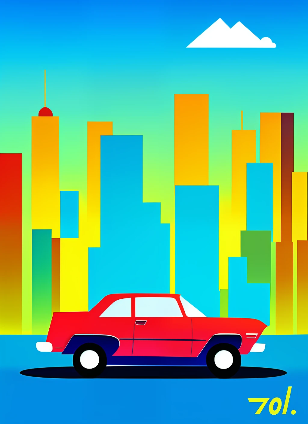 there is a poster of a man with a car on a street, poster art inspired by Tomek Setowski, behance contest winner, naive art, 70s poster, 6 0 s poster, 60s poster, movie poster from 1960s, 1 9 7 0 s movie poster, illustrated poster, movie poster 7 0's