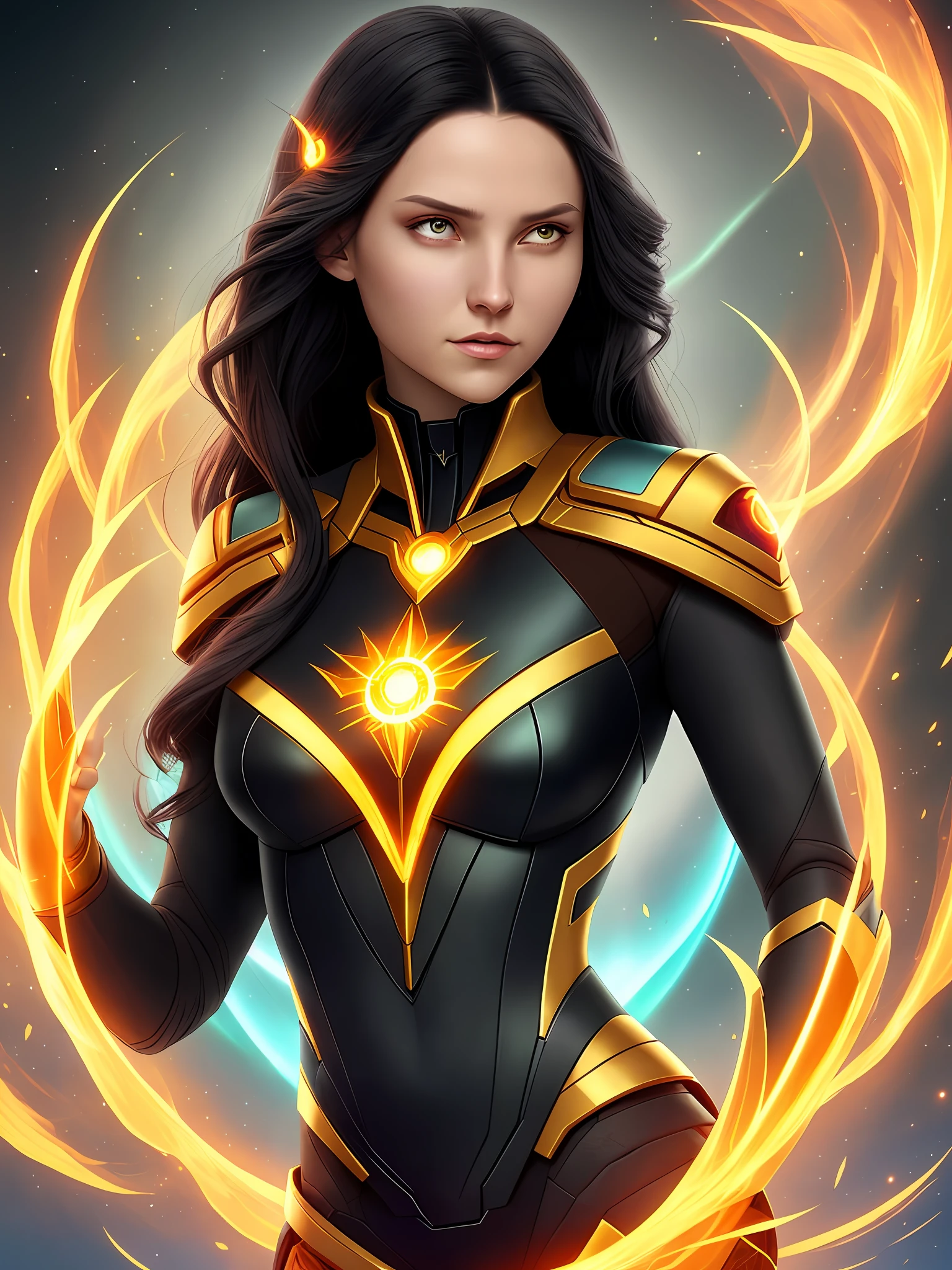 Aurora Mindfire is an enigmatic-looking young woman with long, night-black hair and intense amber eyes. She possesses a magnetic presence that attracts the attention of everyone around her. Her skin is pale and unblemished, with a unique golden flame-shaped mark on her forehead, which glows when she uses her powers.

Powers:
Aurora has two extraordinary abilities: reading minds and generating energy. Her gift of mind-reading allows her to delve into the deepest thoughts and emotions of those around her. She can hear others' secrets and innermost concerns, as well as interpret their intentions. However, Aurora is able to control this power to avoid invading people's privacy without permission.