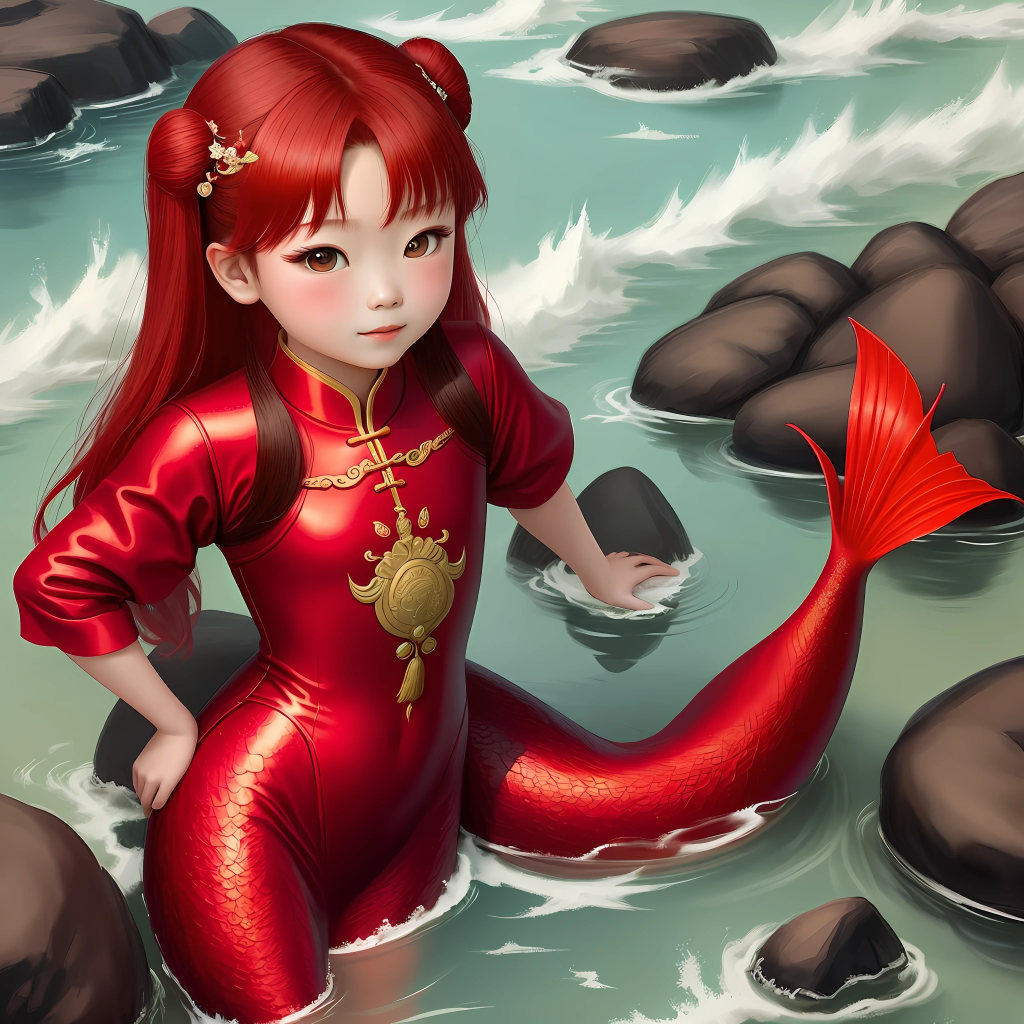 Chinese style little mermaid in red,