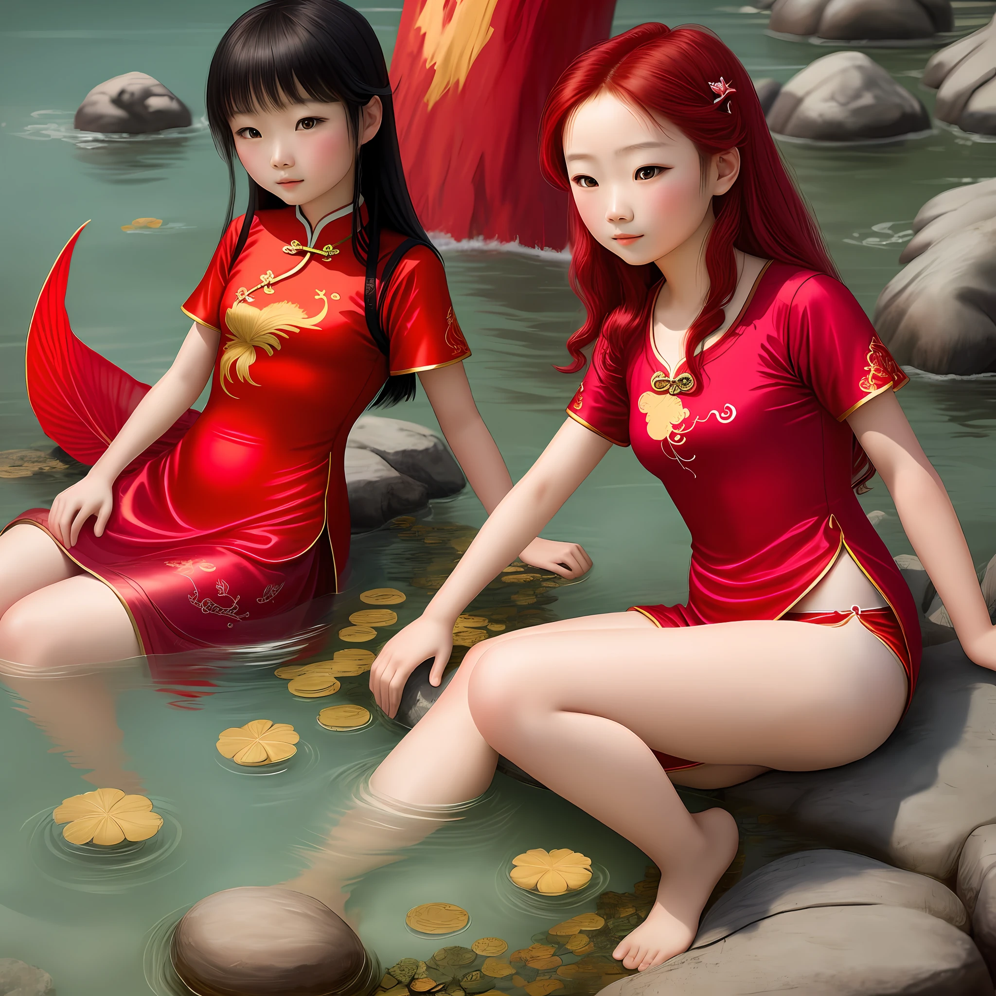 Chinese style little mermaid in red, 12 years old