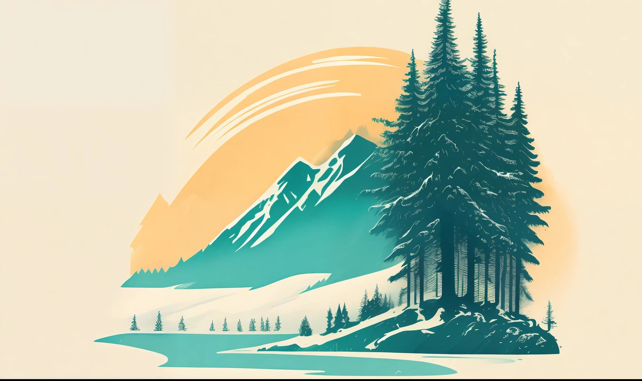 A spruce tree in a winter landscape, t-shirt design, rzminjourney, vector art