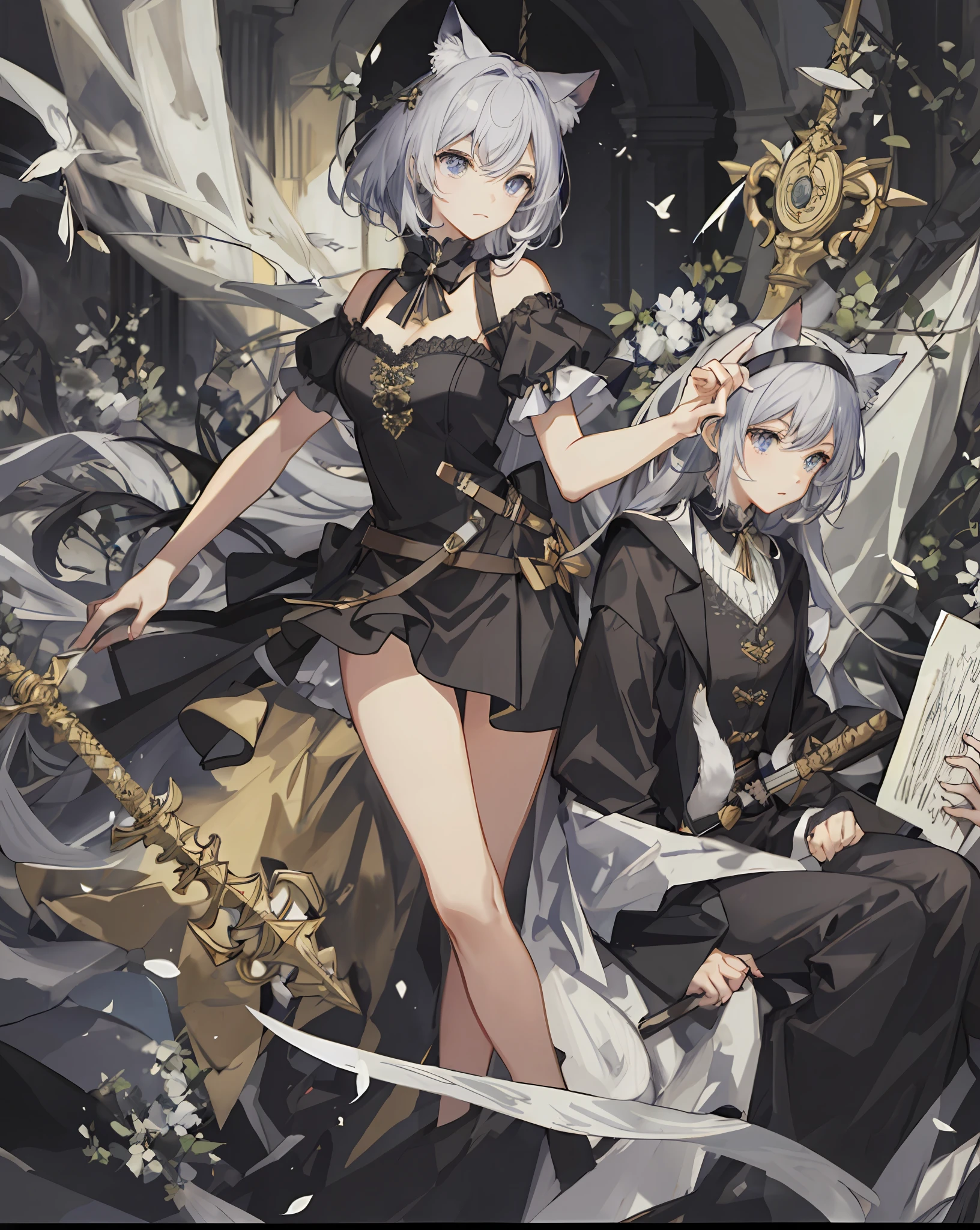 Illustration, Delicate, Cat Ears, Classical Art, Sword and Magic, Black Magic,