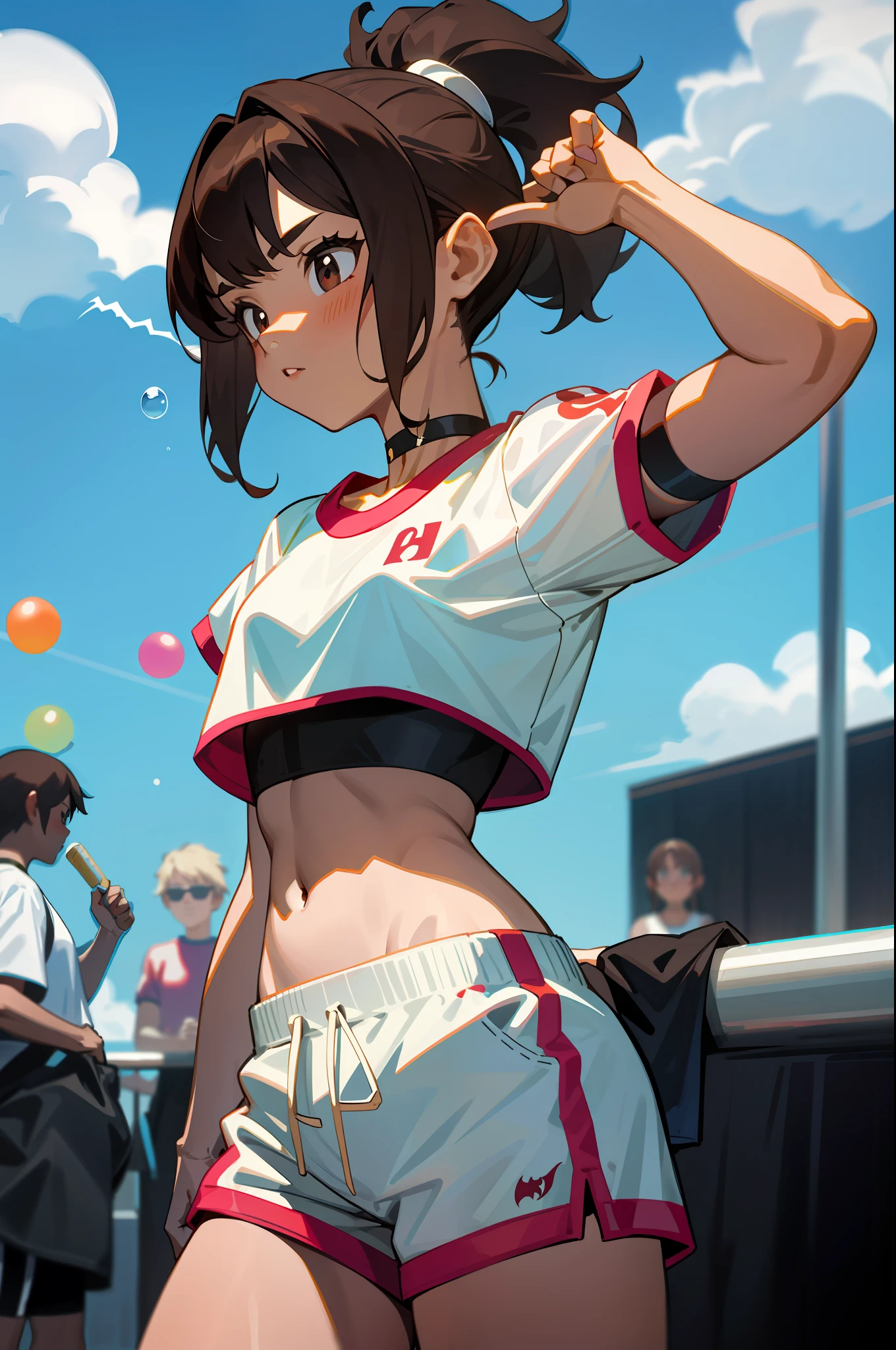 Lori, High Detail, 8K, Brown Hair, One Girl, Bubble Bat, Crop Top, Gym Shorts, Choker, Petite