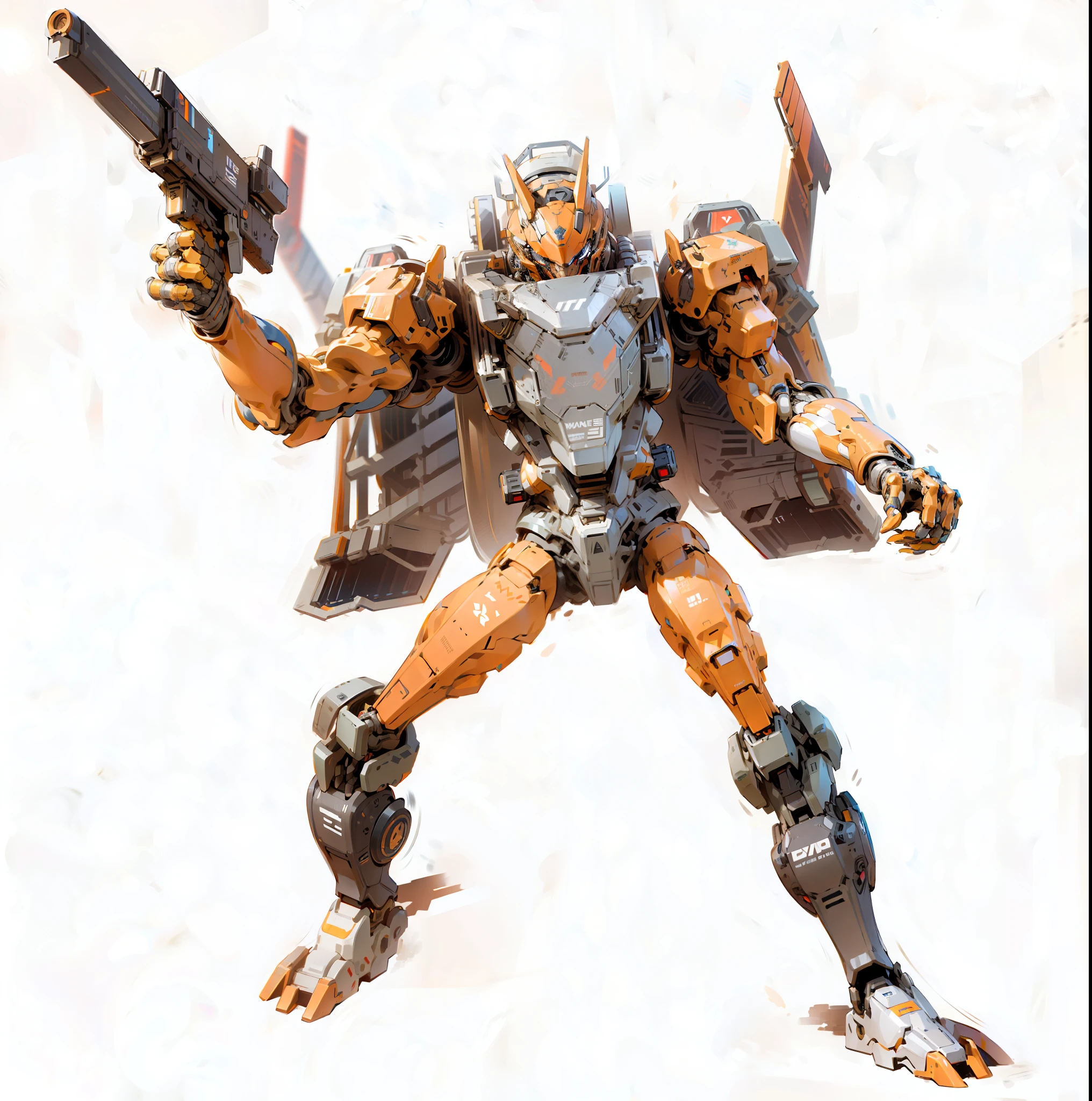 Robot, Epic Robot, Brown Livery, Red Eye, Strong Mechanical Sense with Gun in Right Hand, Complex, Real, Humanoid Mecha, Roland Ziervinskis 3d Render Art, Polycount Contest Winner, Humanoid Mech, 3D Rendering Stylized, Beautiful Robot Character Design, Mecha Portrait, Mecha, Transformers Style, Realism,