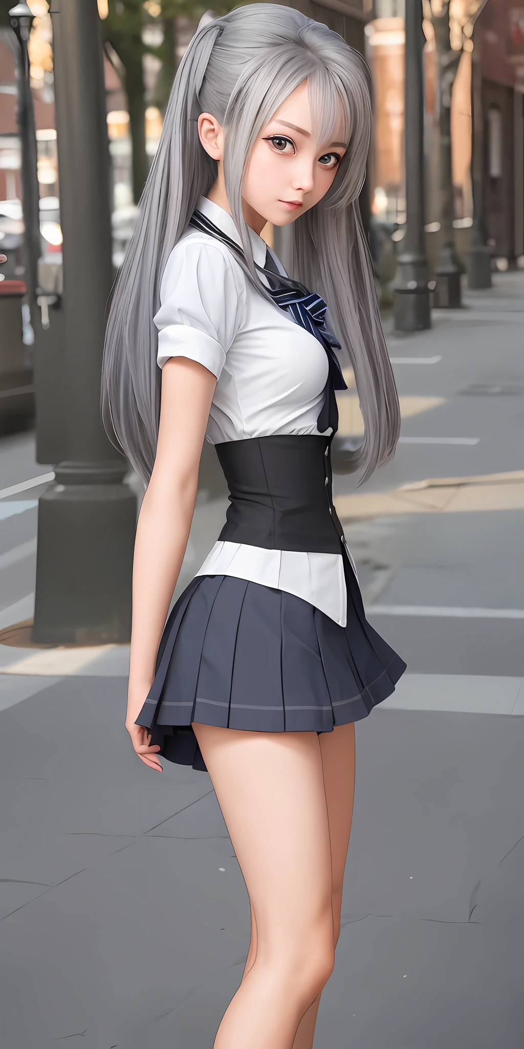 Anime girl in uniform posing for photo, surreal schoolgirl, surreal schoolgirl, photorealistic girl rendering, realistic schoolgirl, cute girl rendering, beautiful schoolgirl, realistic style, realistic young girl,