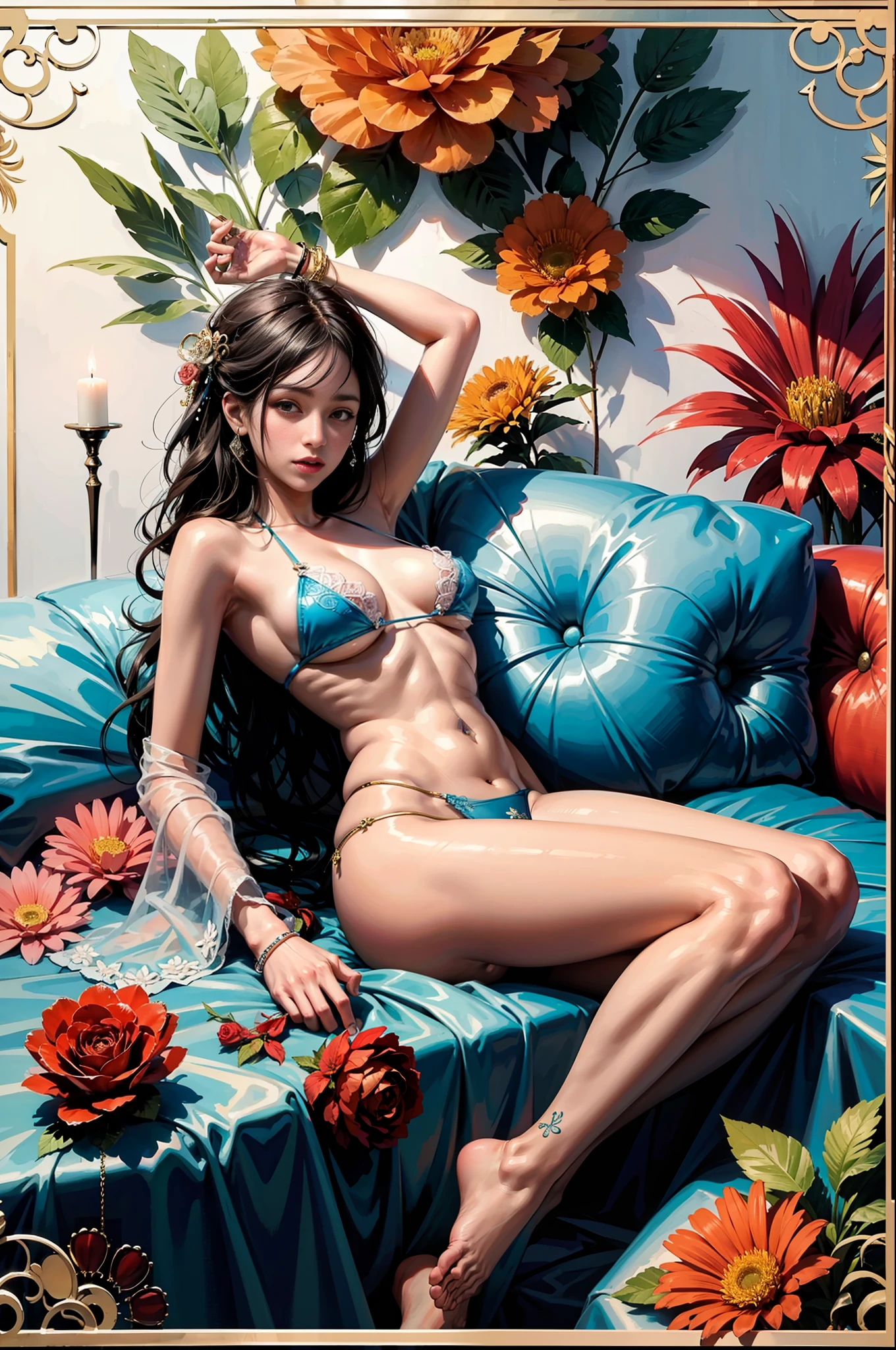 (Masterpiece, Top Quality, Best Quality, Official Art, Beauty and Aesthetics: 1.2), (1girl), Mini Bikini, Very Larege Breasts, Extreme Detail, Colorful, Supreme Detail, Official Art, Unified 8K Wallpaper, Ultra Detail, Beautiful and Aesthetic, Beautiful, Masterpiece, Best Quality, (Zentangle, Mandala, Tangle, Entangle) , yuechan_wedding_ lothes,PerfectNwsjMajic,looking at the viewer