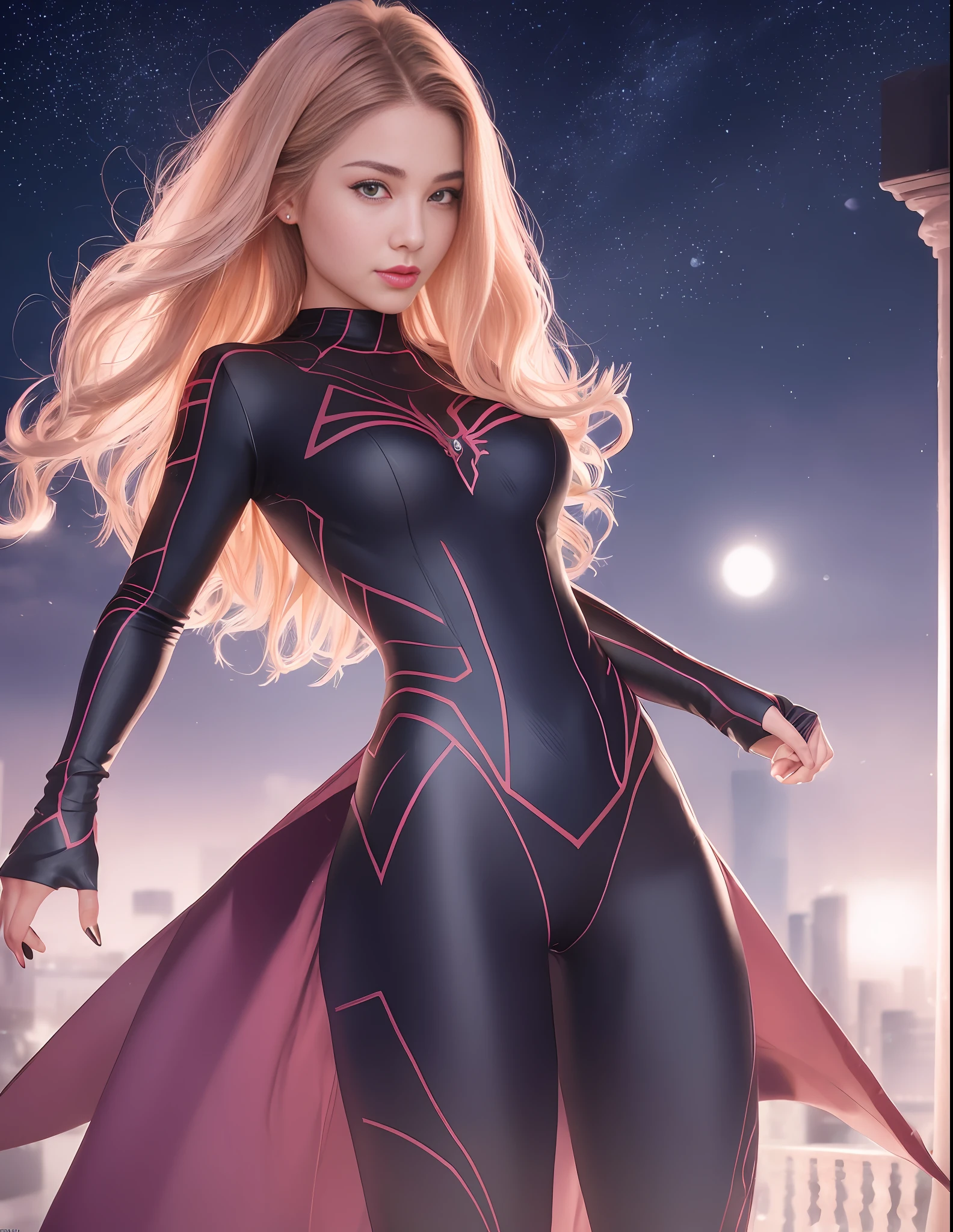 (64K, UHD, Best Quality, Masterpiece: 1.2), (Realistic, Photorealistic: 1.37), Super Detailed, Girl 1 Person, Cute, Solo, Beautiful Detailed Sky, Detailed Ballpark, Night, Full Length View, Standing, 23 years old, Height 167cm, Weight 55kg, Bust 85cm, F Cup, Waist 56cm, Hips 80cm, (Blushing nose), (Smile: 1.15), (Closed mouth), Big, Beautiful fine eyes, night, body fit spider-man costume, rain, (short hair: 1.2), floating hair NovaFrogStyle,