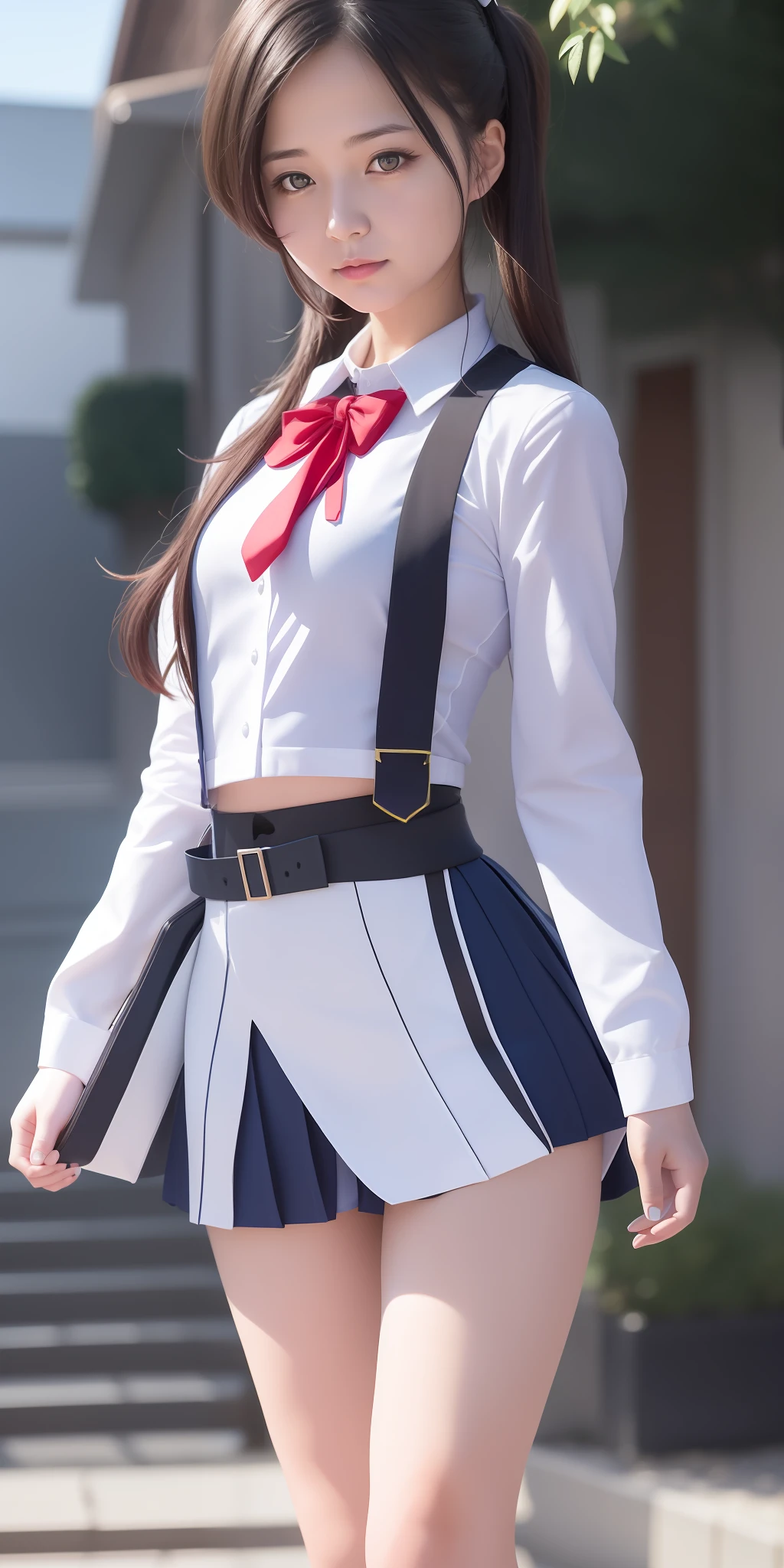 À la Fed image of woman in uniform posing for photo, JK uniform, surreal schoolgirl, magic school student uniform, surreal high school girl, Azure lane style, photorealistic anime girl rendering, magic uniform, Japan uniform, Qingfu, midshot portrait, Kantai collection style, maid clothes