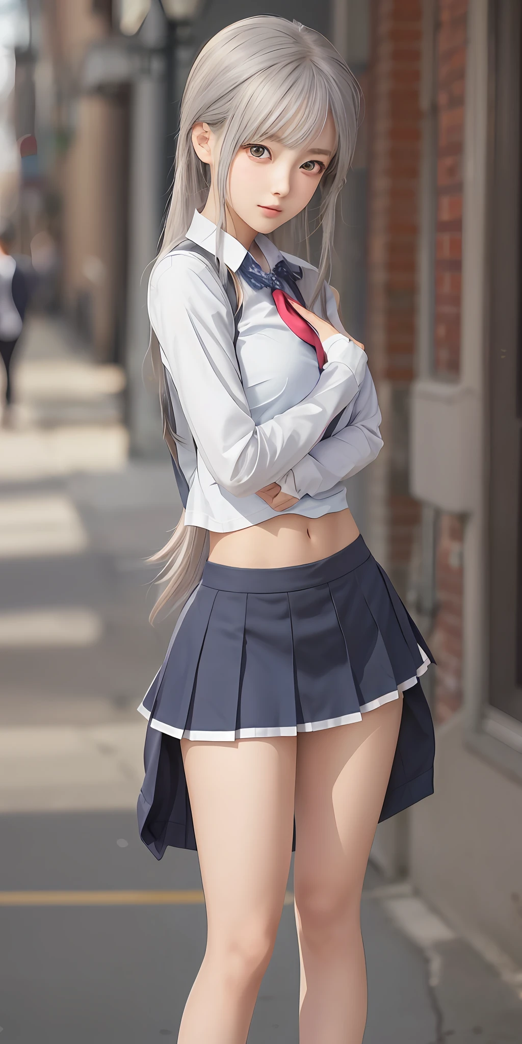 Anime girl in uniform posing for photo, surreal schoolgirl, surreal schoolgirl, seductive girl, beautiful schoolgirl, realistic schoolgirl, girl, attractive girl, photorealistic girl rendering, schoolgirl, beautiful girl, photorealistic cute girl