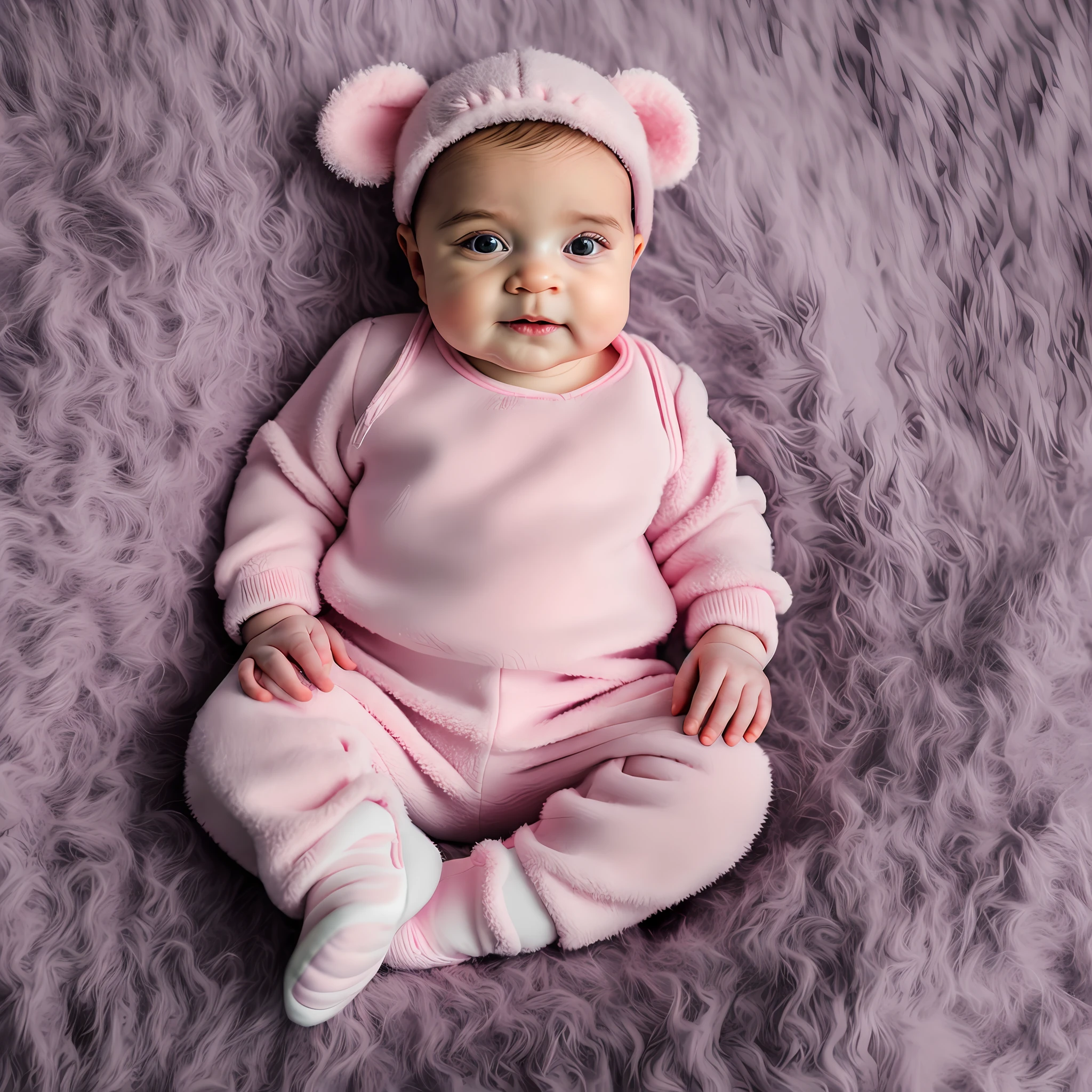 , with pink jumpsuit, photo realistic, HD, with winter cold jumpsuit, pink teddy bear jumpsuit, warm cold fur jumpsuit, cute baby pink juit, brown skin, realistic photo, 8k, ultra realistic photo