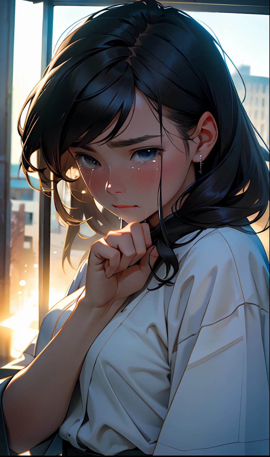 masterpiece, best quality,8k resolution,realistic,
1 girl, Crying, girl wiping glass