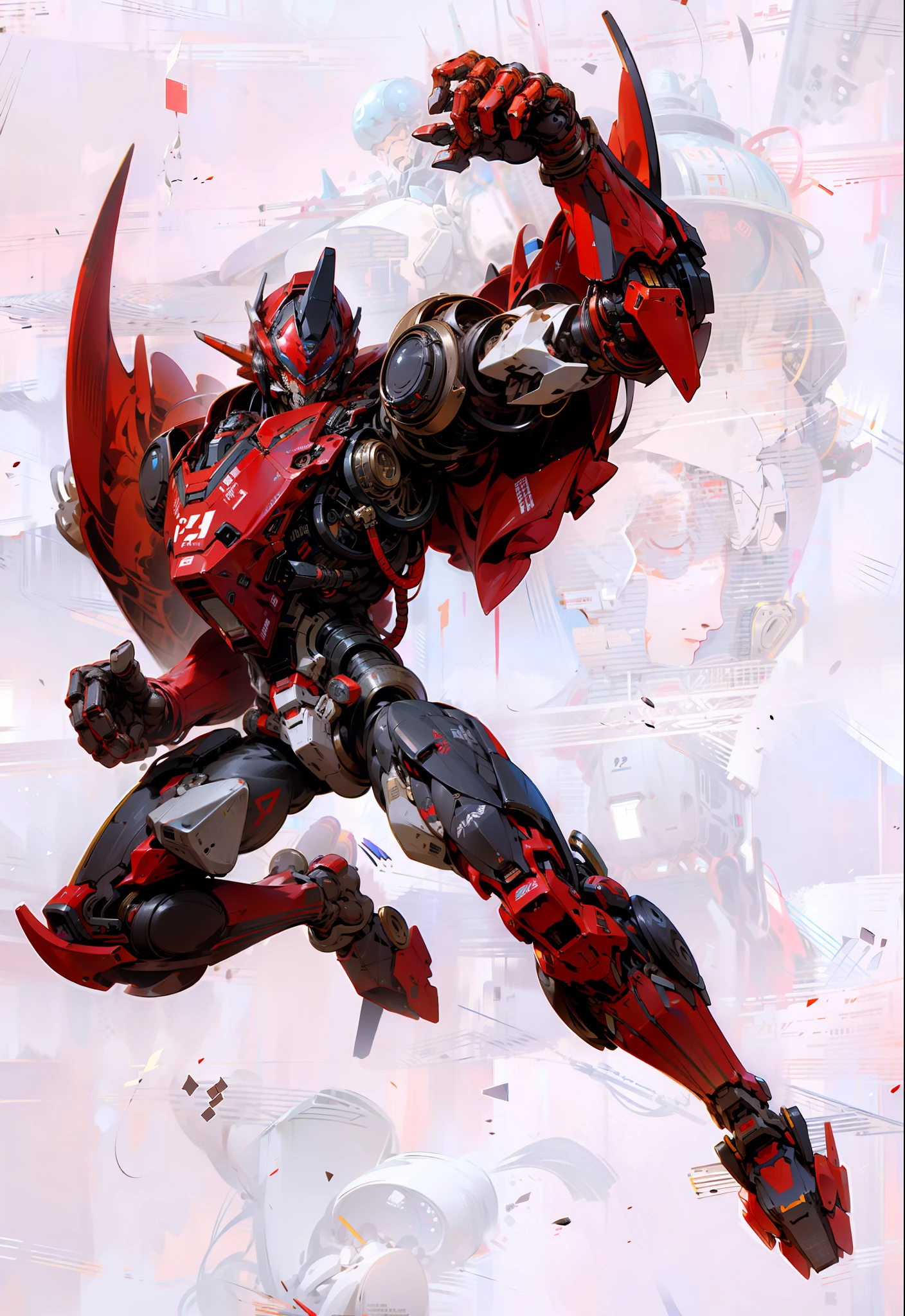 Robot, Epic Robot, Red Livery, Mechanical, Complex, Real, Humanoid Mecha, Roland Ziervinskis 3d Render Art, Polycount Contest Winner, Humanoid Mecha, 3D Render Stylized, Beautiful Robot Character Design, Mecha Portrait, Mecha, Transformer Style, Realism, Right Hands