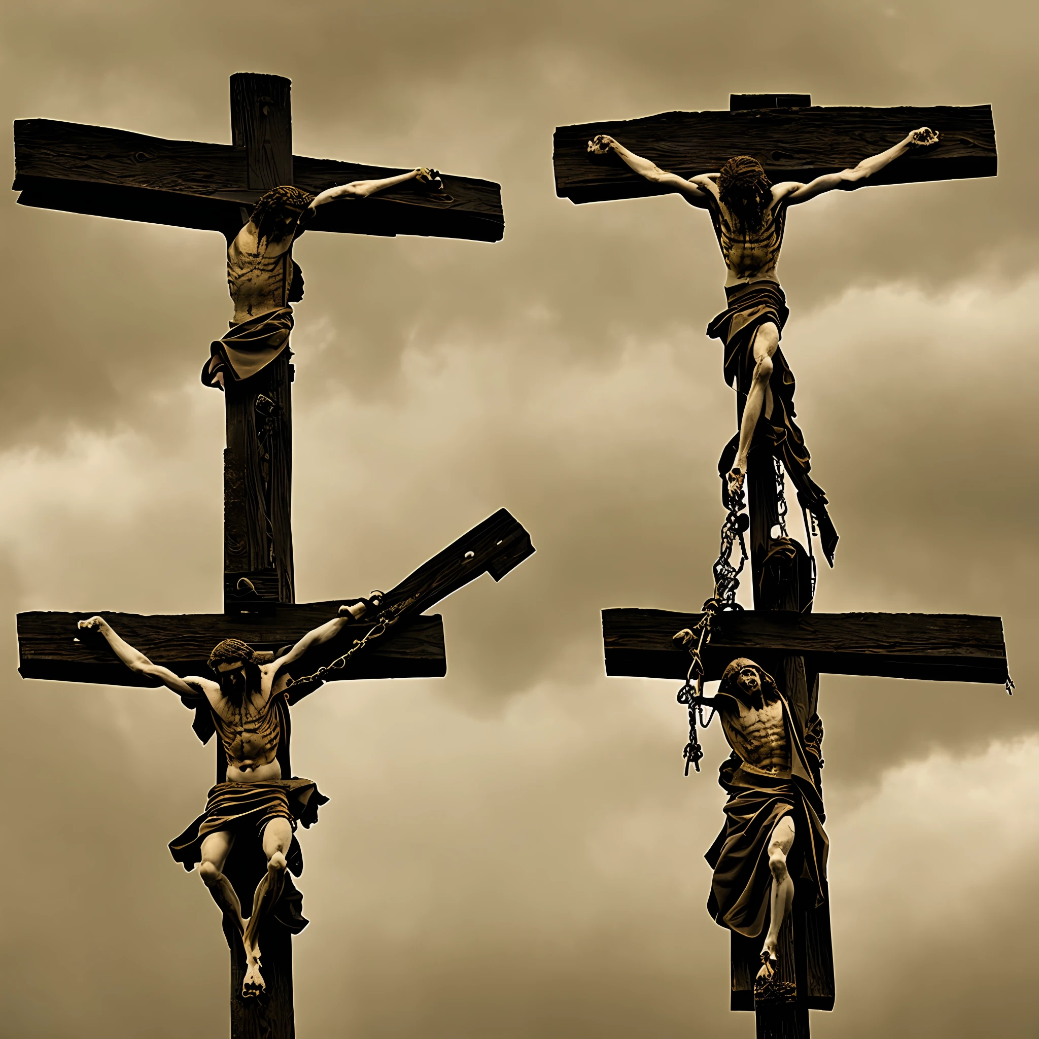 Hung on the cross, hanged, rotted