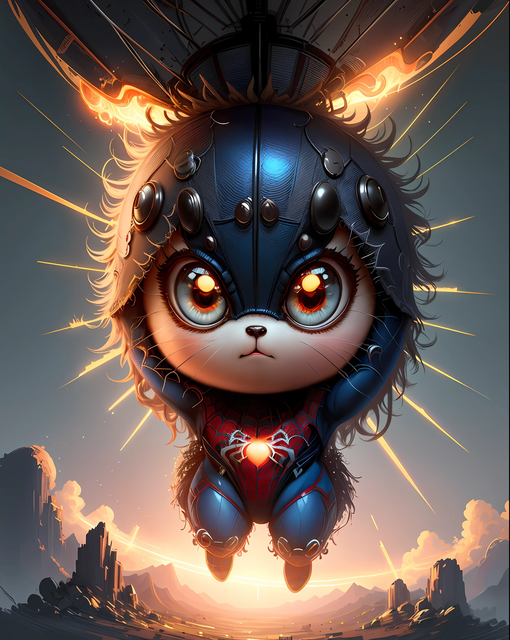 "Create masterpieces of cute creatures with inspired ultra-detailed concept art. Spider-Man with big eyes, use the power of steady diffusion to unleash your inner Cu73Cre4ture programmer and bring your imagination to life! ", high detail, 8k