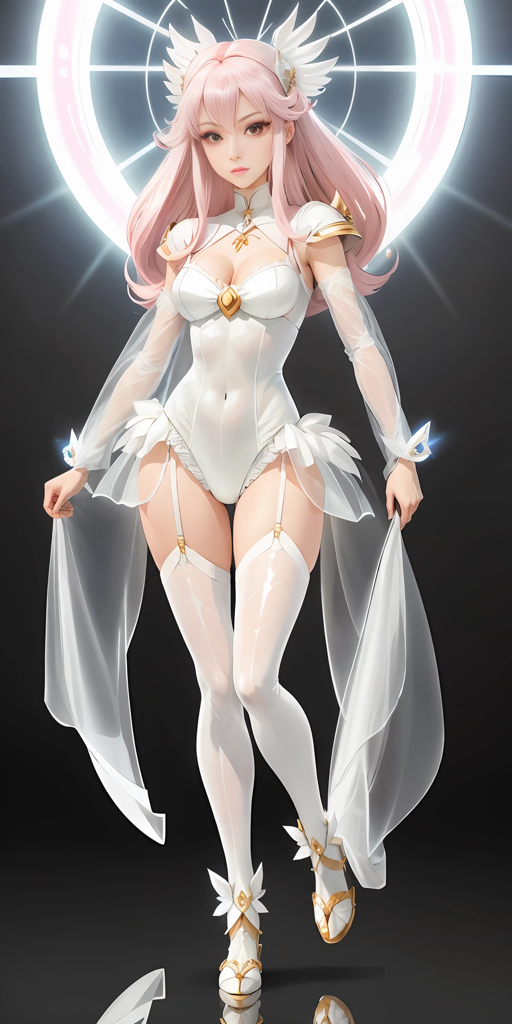 a close up of a woman in a white dress with a sword, anime barbie in white stockings, anime barbie in white, cushart krenz key art feminine, anime goddess, clear outfit design, !!full body portrait!!, knights of zodiac girl, smooth anime cg art, commission for high res, the sailor galaxia. beautiful