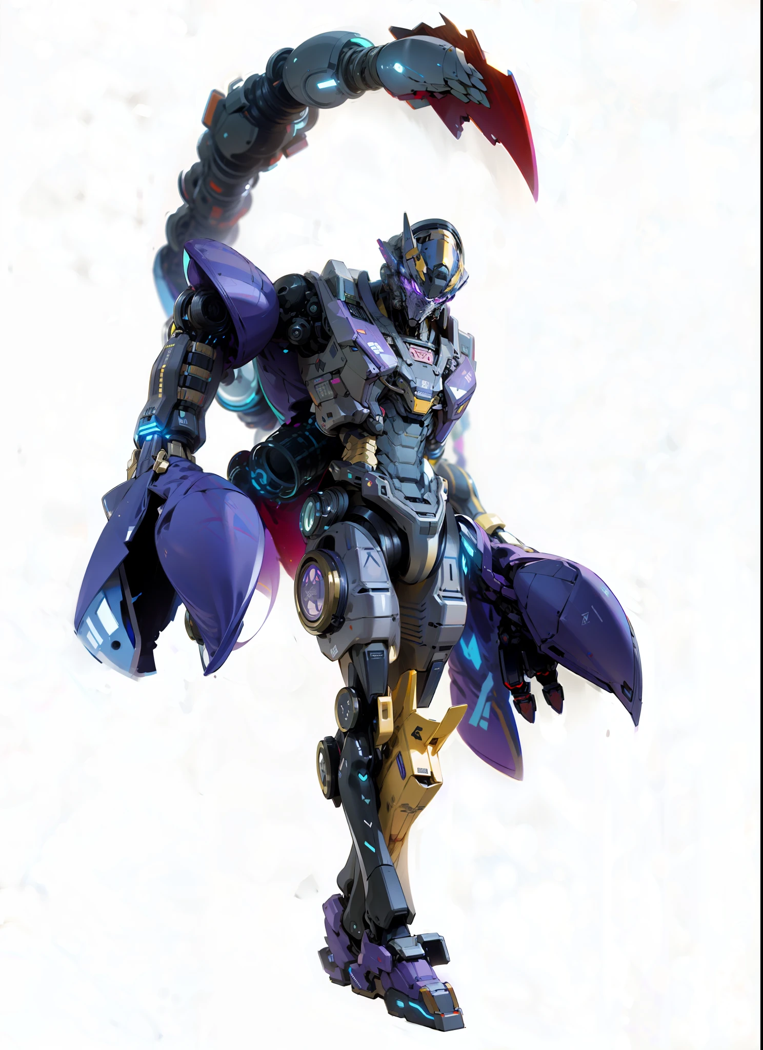 Robot, epic robot, purple-gray livery, hands are large pincers, mechanical, complex, real, humanoid mecha, Roland Zilvenskis 3d rendering art, Polycount competition winner, humanoid mech, 3d rendering stylized, beautiful robot character design, mecha portrait, mecha, transformer style, realism, correct hands