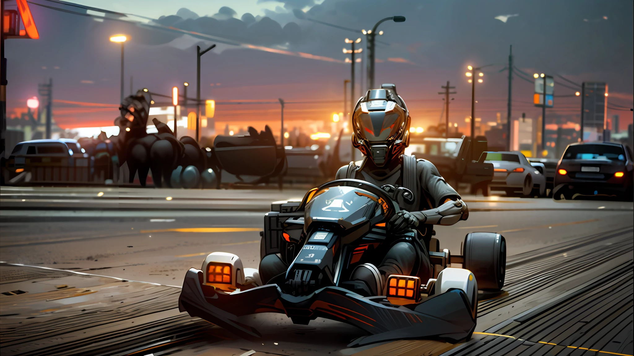 8K wallpapers, ultra-detailed works, cinematic lighting, realistic photos, Dark_Fantasy, Cyberpunk, (chain saw, chain saw man, Red: 1.1), 1man, Mechanical marvel, Robotic presence, Cybernetic guardian, wearing a worn-out mech suit , intricate, (steel metal [rust]), elegant, sharp focus, photographed by greg rutkowski, soft lighting, vibrant colors, masterpiece, ((street)), cowboy shot, dynamic pose,