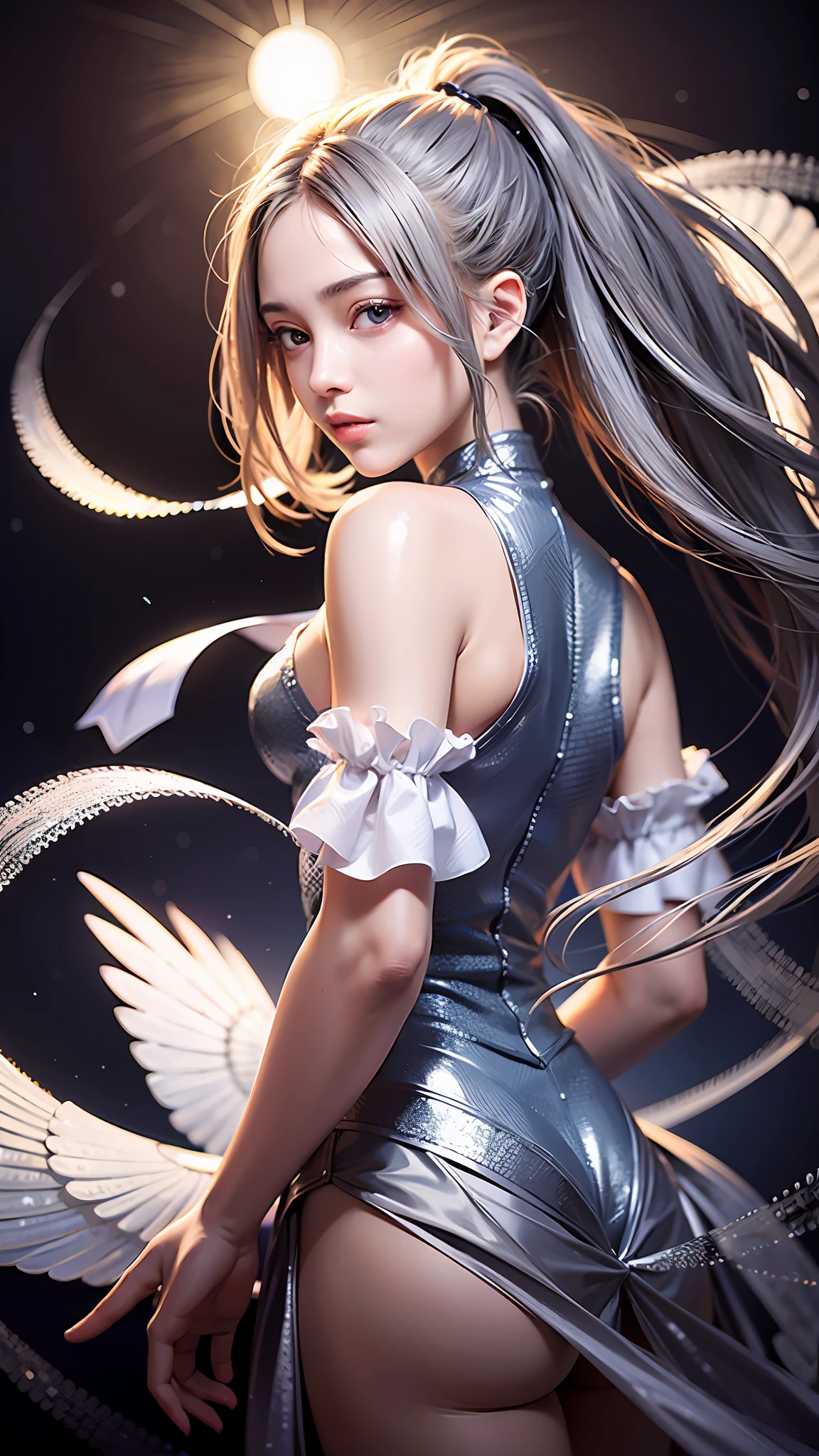 ((masterpiece, top quality, super definition, high definition)), solo, beautiful girl, shining eyes, perfect eyes, , silver theme,