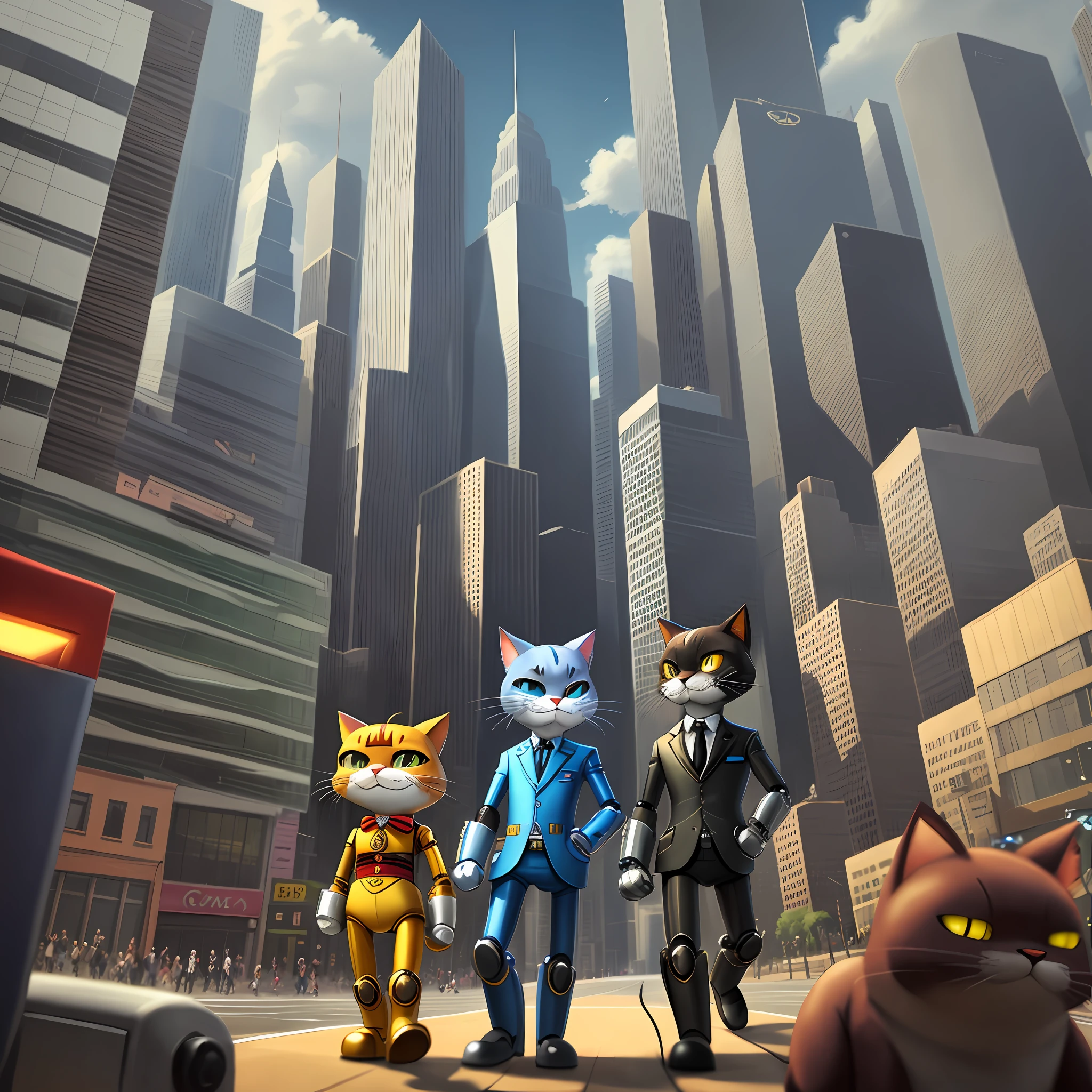 top cat, robot top cat, robot, robot cat, don gato, city background