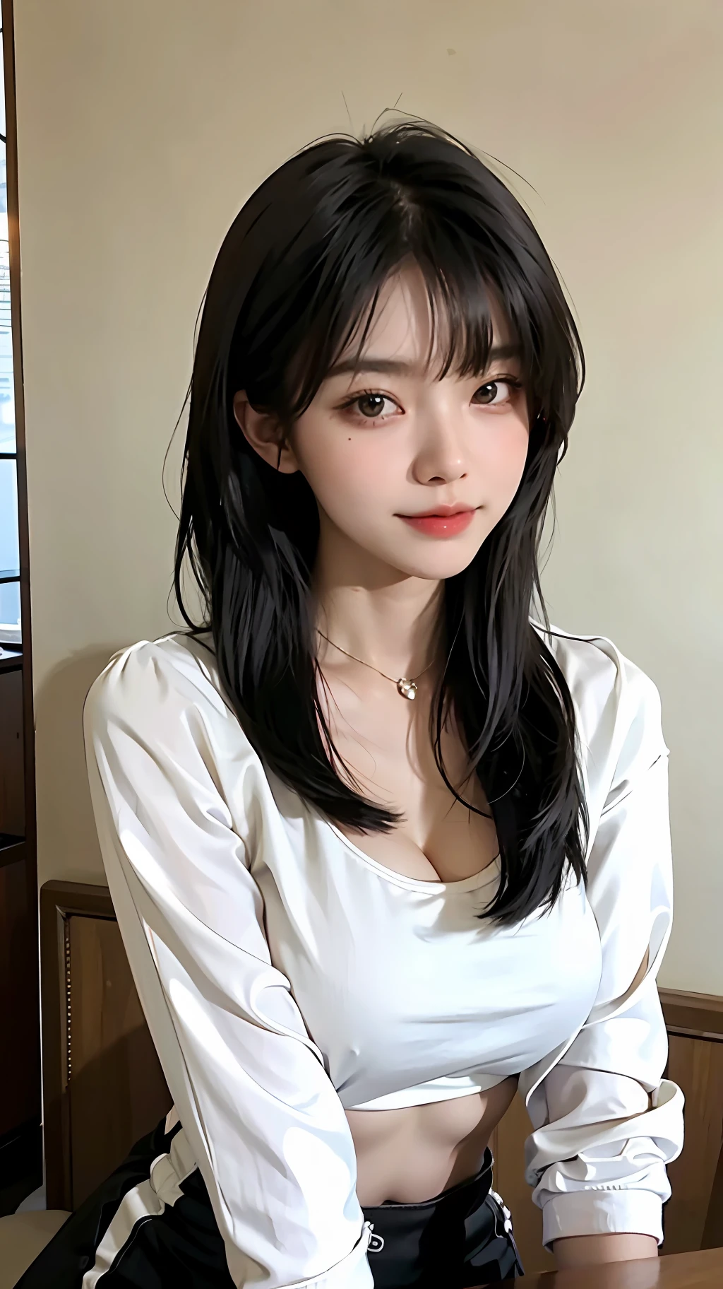 a close up of a woman with a black bra top and a white jacket, sakimichan, anime thai girl, ruan cute vtuber, dang my linh, nivanh chanthara, trending at cgstation, young and cute girl, sakimi chan, ruan jia beautiful!, 19-year-old girl, xintong chen, there is cleavage, round breasts, thin smile, one eye blinks