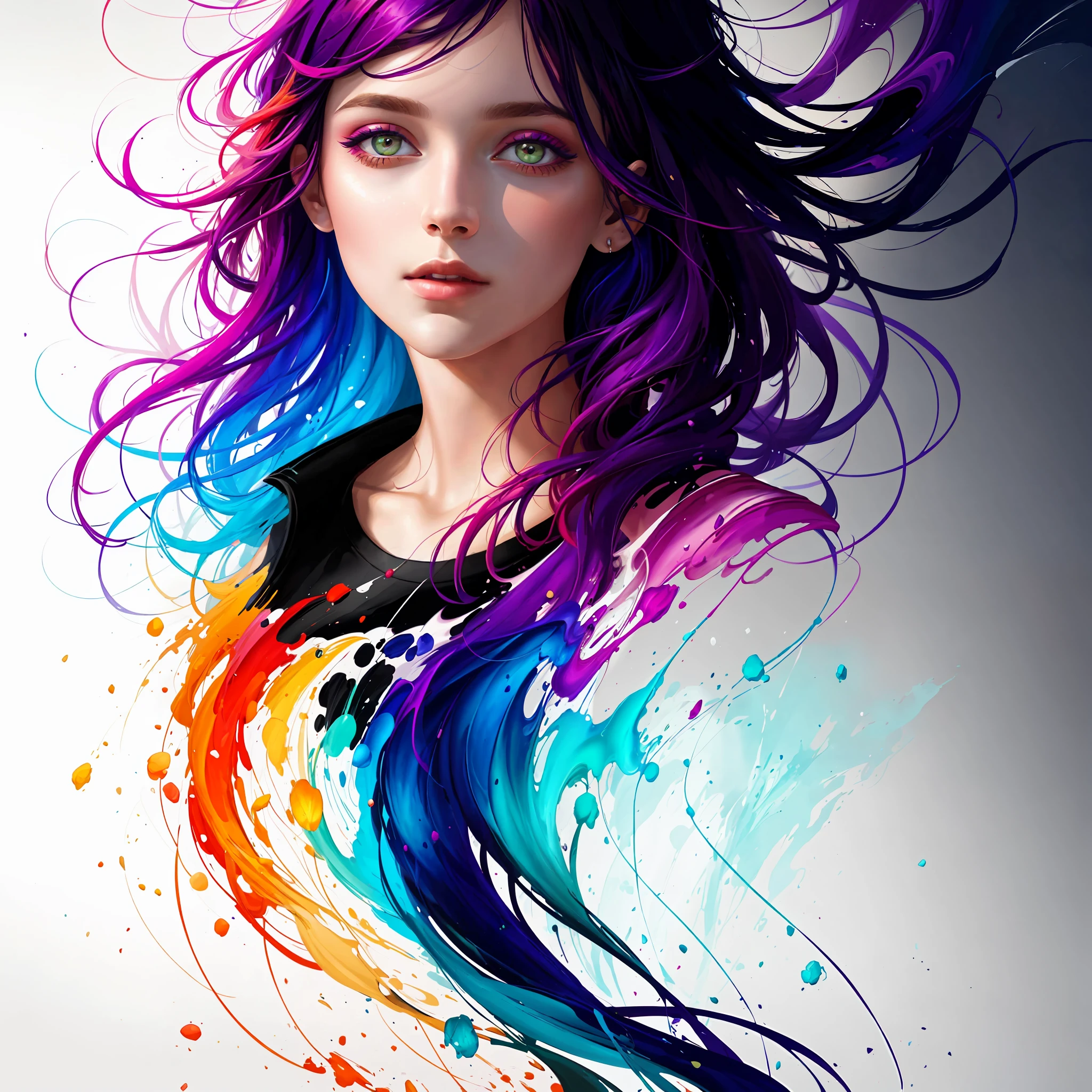 painting of a woman with colorful hair and a black top, beautiful digital illustration, gorgeous digital art, colorful digital painting, beautiful art uhd 4 k, stunning digital illustration, a beautiful artwork illustration, beautiful gorgeous digital art, beautiful digital artwork, beautiful digital art, vibrant digital painting, very beautiful digital art, gorgeous digital painting, colorful digital art, beautiful digital painting