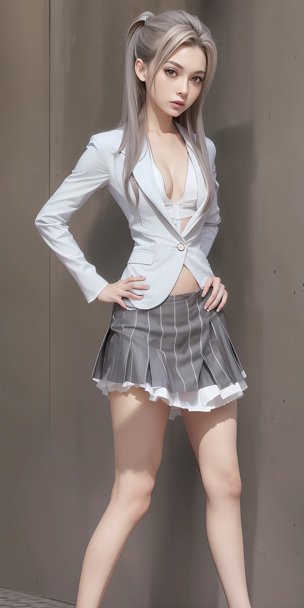 real human, ala fed woman in skirt and jacket posing for photo, photorealistic girl rendering, girl in suit, girl in suit, photorealistic perfect body, fully dressed. sexy surreal schoolgirl, surreal schoolgirl, beautiful attractive woman clothes, very detailed