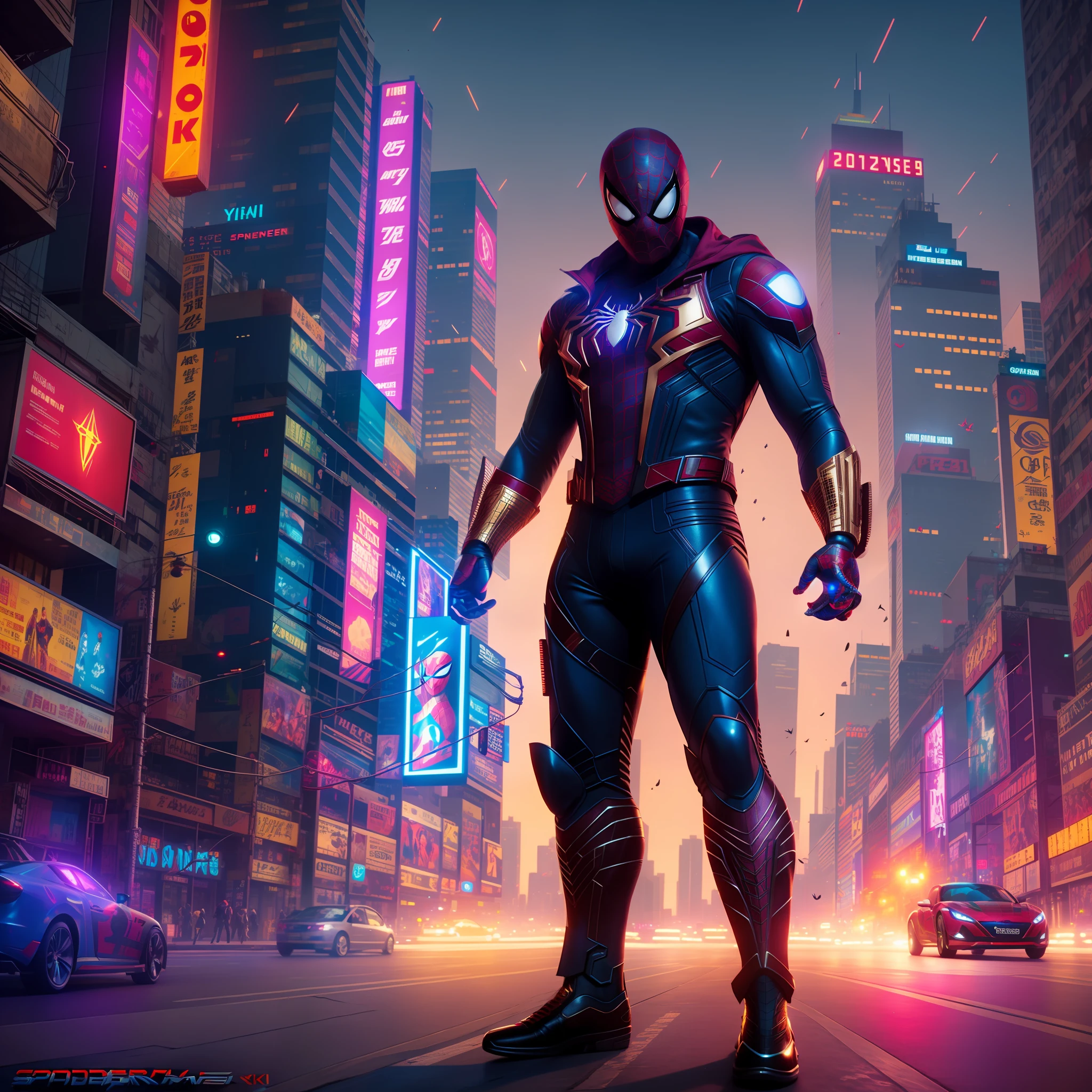 Spider-Man, Cyberpunk, Golden 8k.