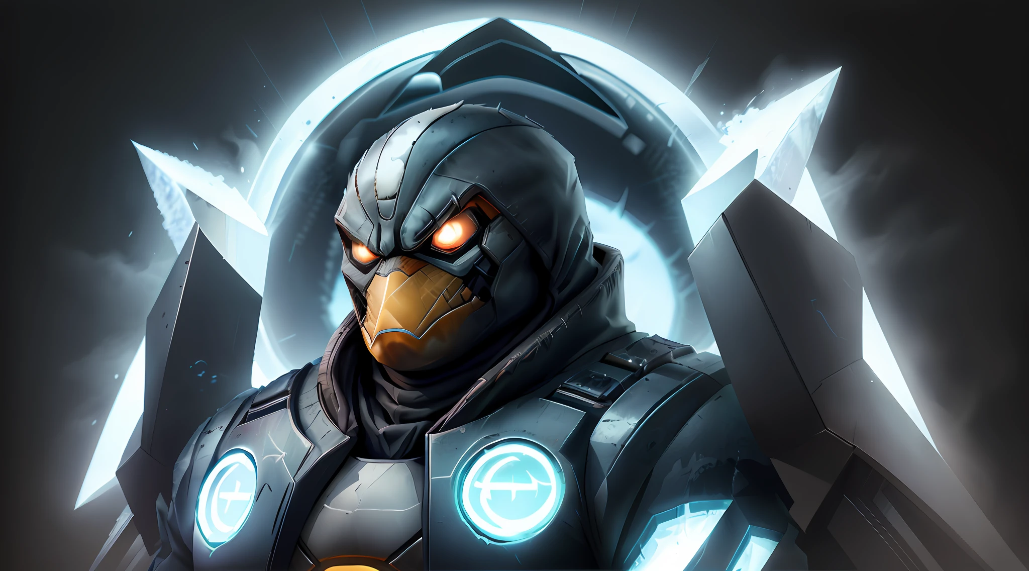 a penguin named Cold with the evil face in the shape of a logo for a gaming team, written on the background of the Cold screen