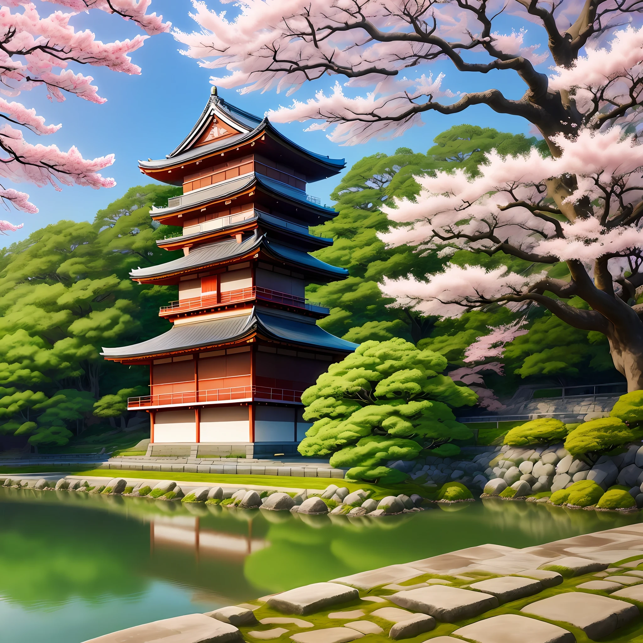 Shoji Ikehara, Japan folktales, Japan animation style, Studio Ghibli Color Chem, Cherry Blossom Tree, Cherry Blossom Viewing, Hirosaki Castle