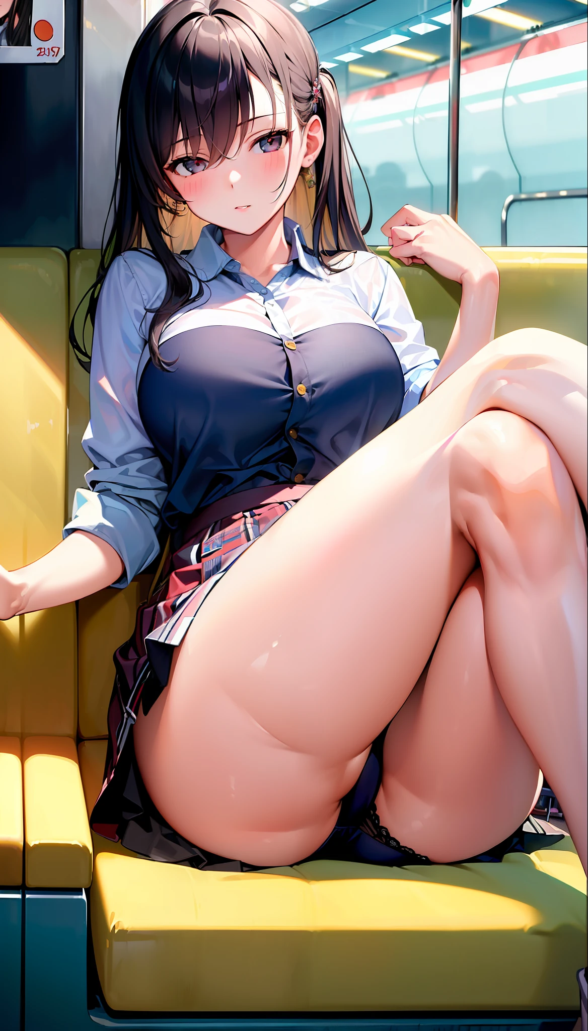 (((Masterpiece, Best Quality, High Definition, High Detail))), One Woman, High School Girl Sleeping With Her Legs Crossed On A Train